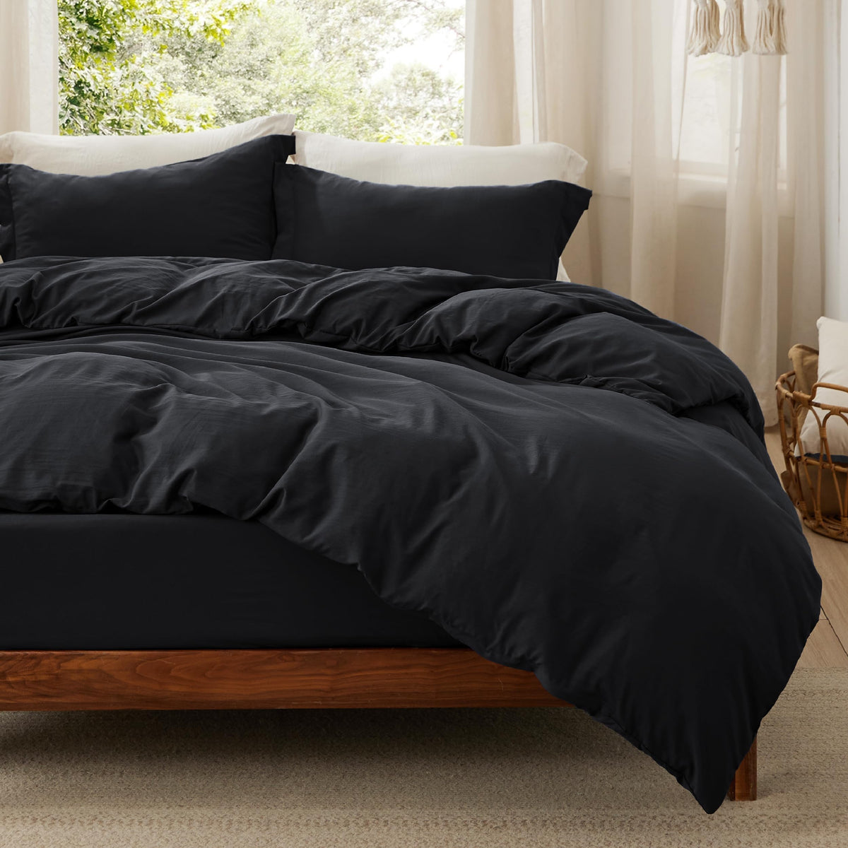 Bedsure Prewashed Duvet Cover Queen, Cotton-Like Bedding Set, Olive Green