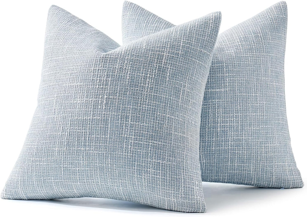 MIULEE Burlap Linen Throw Pillow Covers 18x18 Inch Set of 2 Light Blue