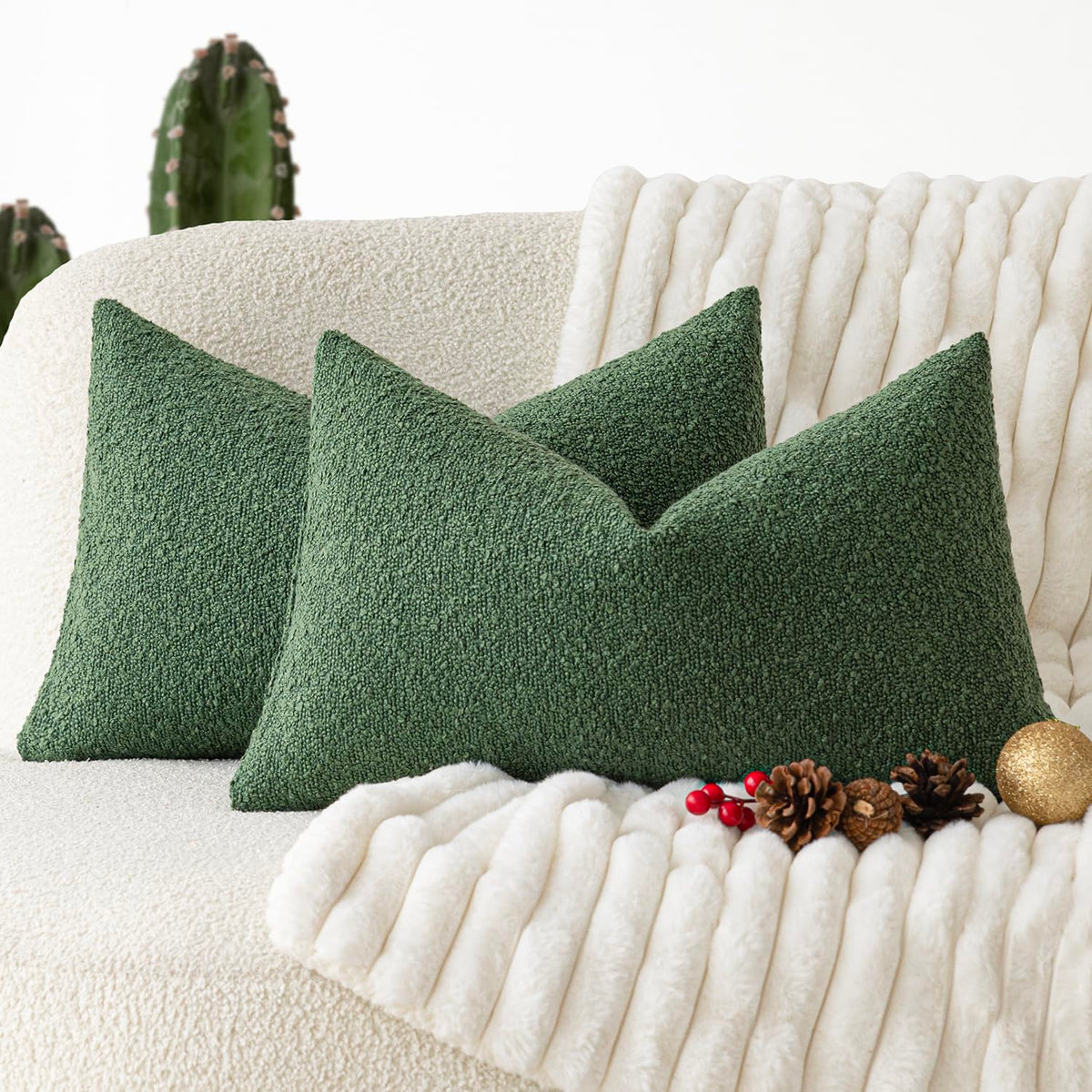 Foindtower Decorative Textured Boucle Throw Pillow Covers 18x18 Inch,Ivory