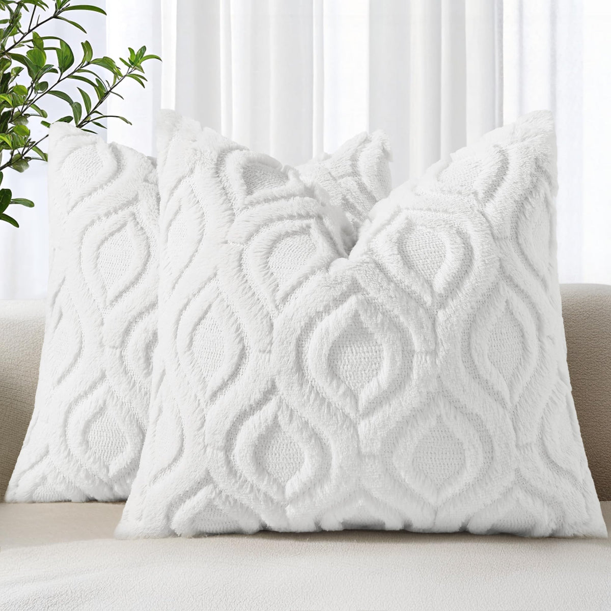decorUhome Faux Fur Plush Soft Rust Throw Pillow Covers 18x18 Set of 2