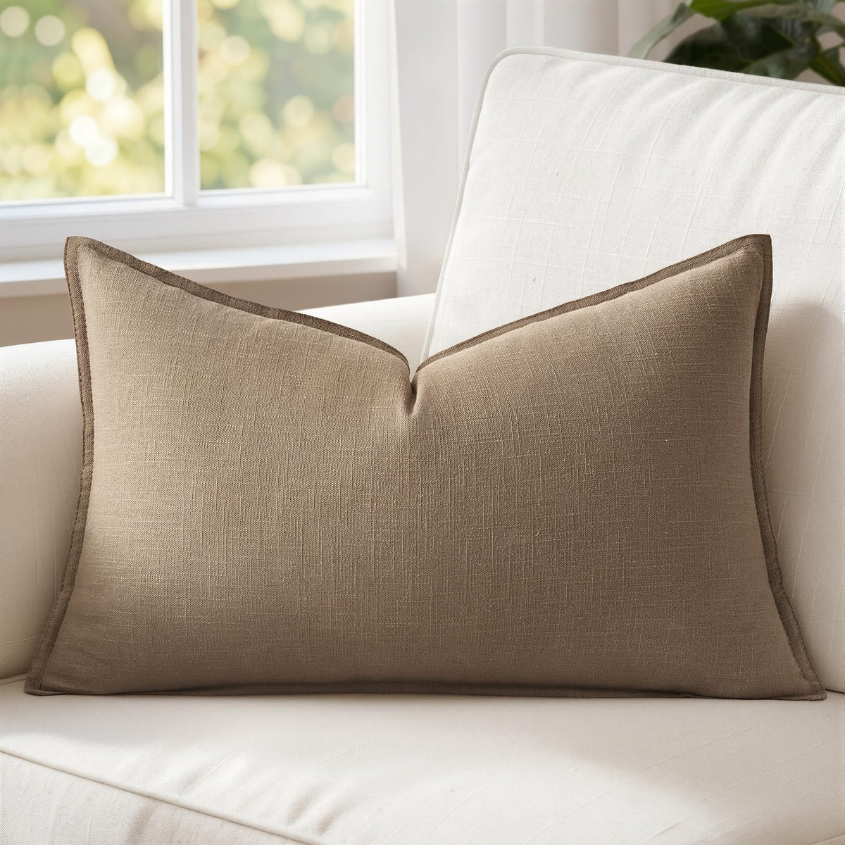 MIULEE Decorative Linen Lumbar Pillow Cover 14x36 Inch Natural Beige