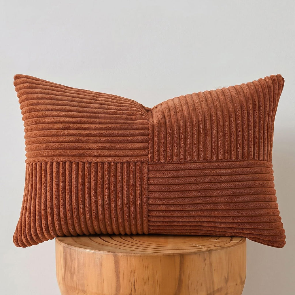 Fancy Homi Blush Pink Lumbar Decorative Throw Pillow Covers 12x20 Inch for Living Room Couch Bed, Rustic Farmhouse Boho Home Decor, Soft Striped Corduroy Rectangle Accent Cushion Case 30x50 cm