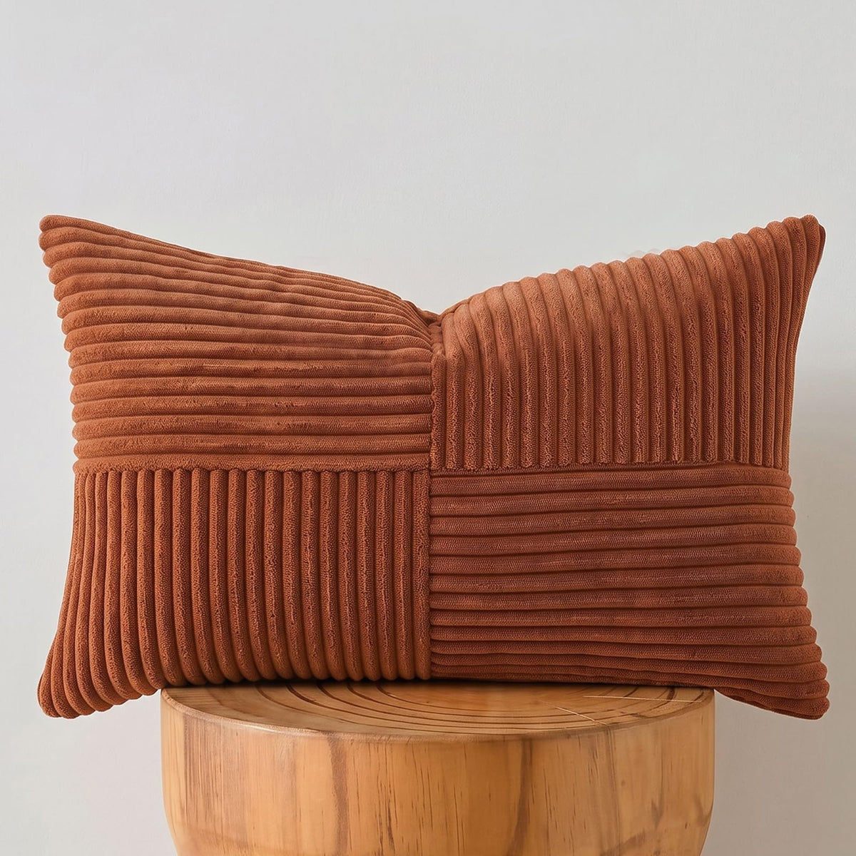 Fancy Homi Blush Pink Lumbar Decorative Throw Pillow Covers 12x20 Inch for Living Room Couch Bed, Rustic Farmhouse Boho Home Decor, Soft Striped Corduroy Rectangle Accent Cushion Case 30x50 cm