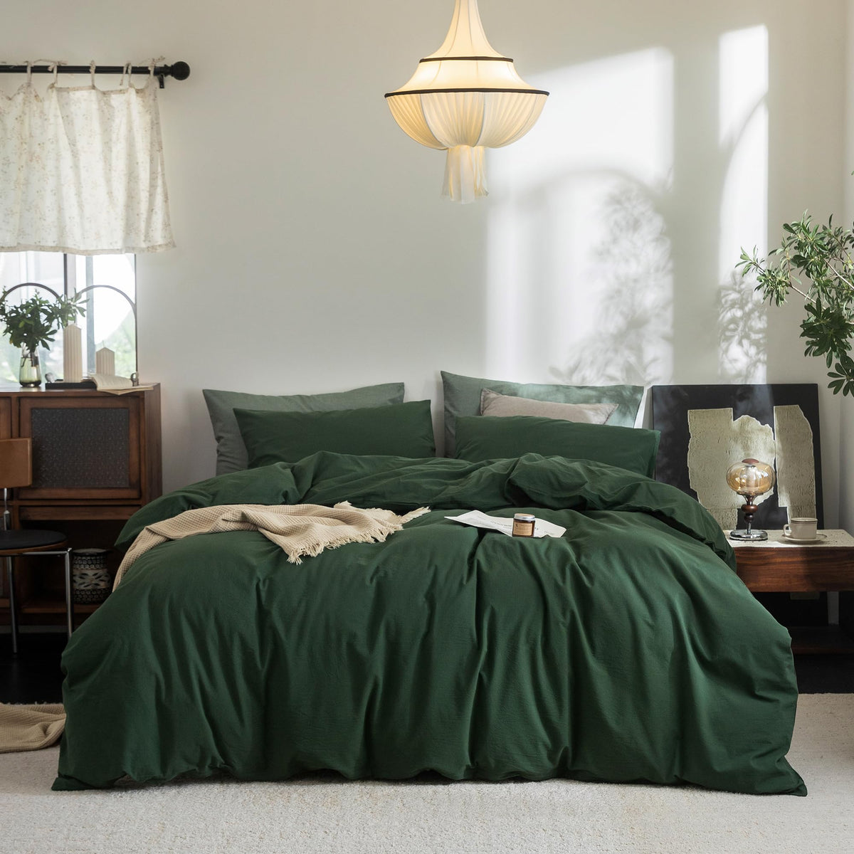 FOSSA Duvet Cover Set 100% Washed Cotton Linen Feel Queen