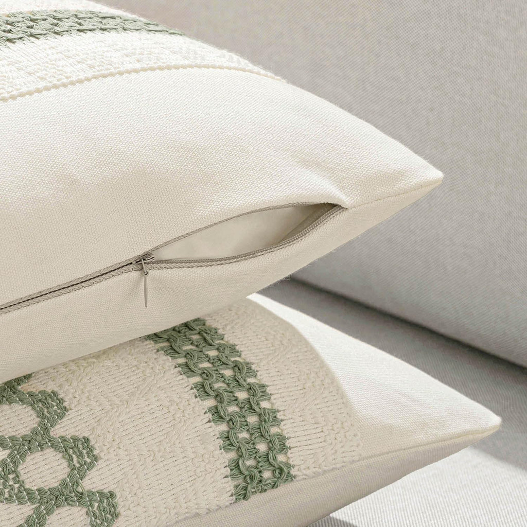 MIULEE Set of 2 Sage Green Boho Decorative Lumbar Pillow Covers 12x20 Inch