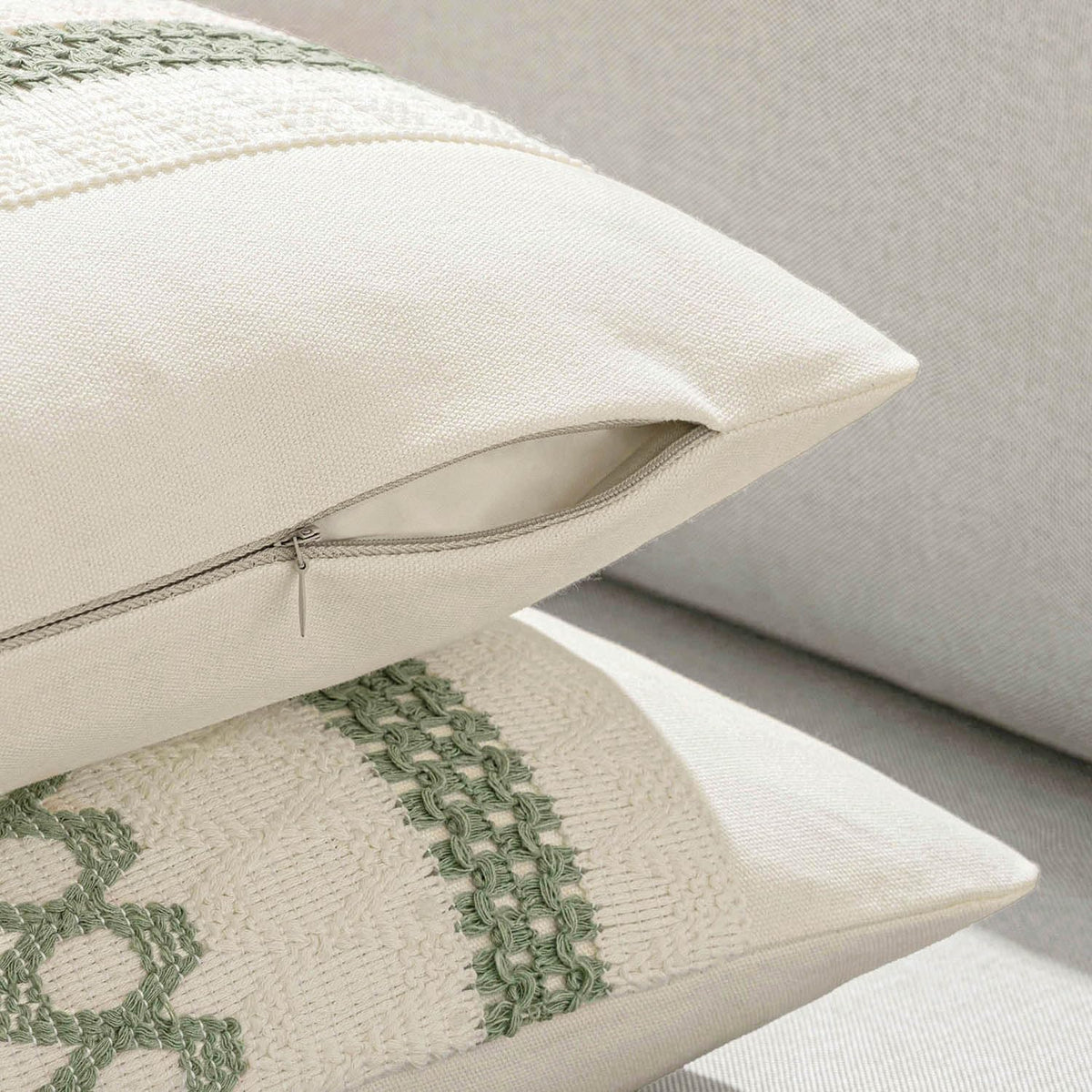 MIULEE Set of 2 Sage Green Boho Decorative Lumbar Pillow Covers 12x20 Inch