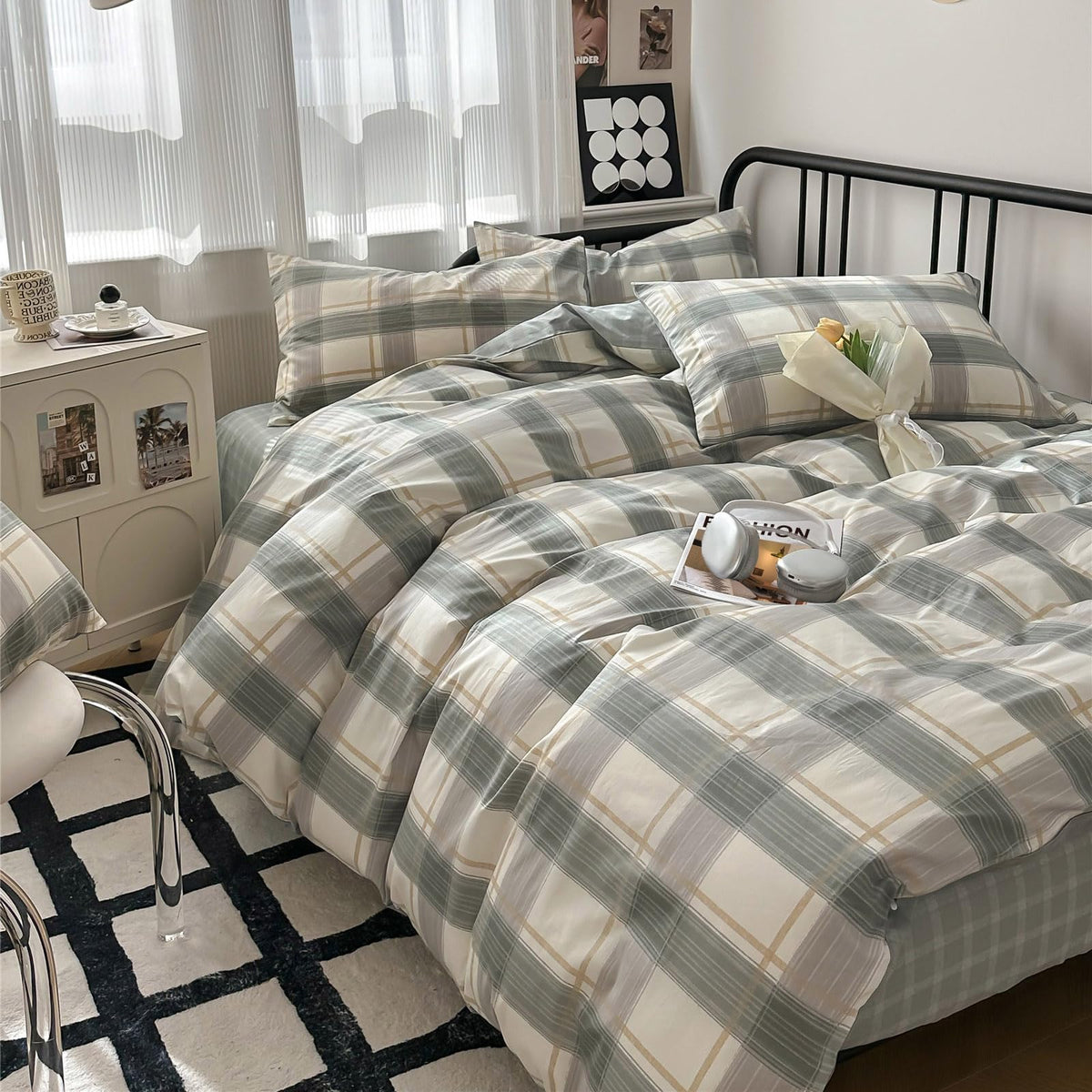 mixinni Retro Striped Duvet Cover Set King - 100% Natural Cotton 3-Piece Vintage Red Stripes Pattern Printed Bedding Set, Soft Breathable Comforter Cover with Zipper Closure & Corner Ties, King Size