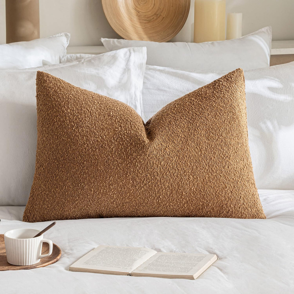 MIULEE Textured Boucle Lumbar Pillow Cover for Bed 12x20 Neutral