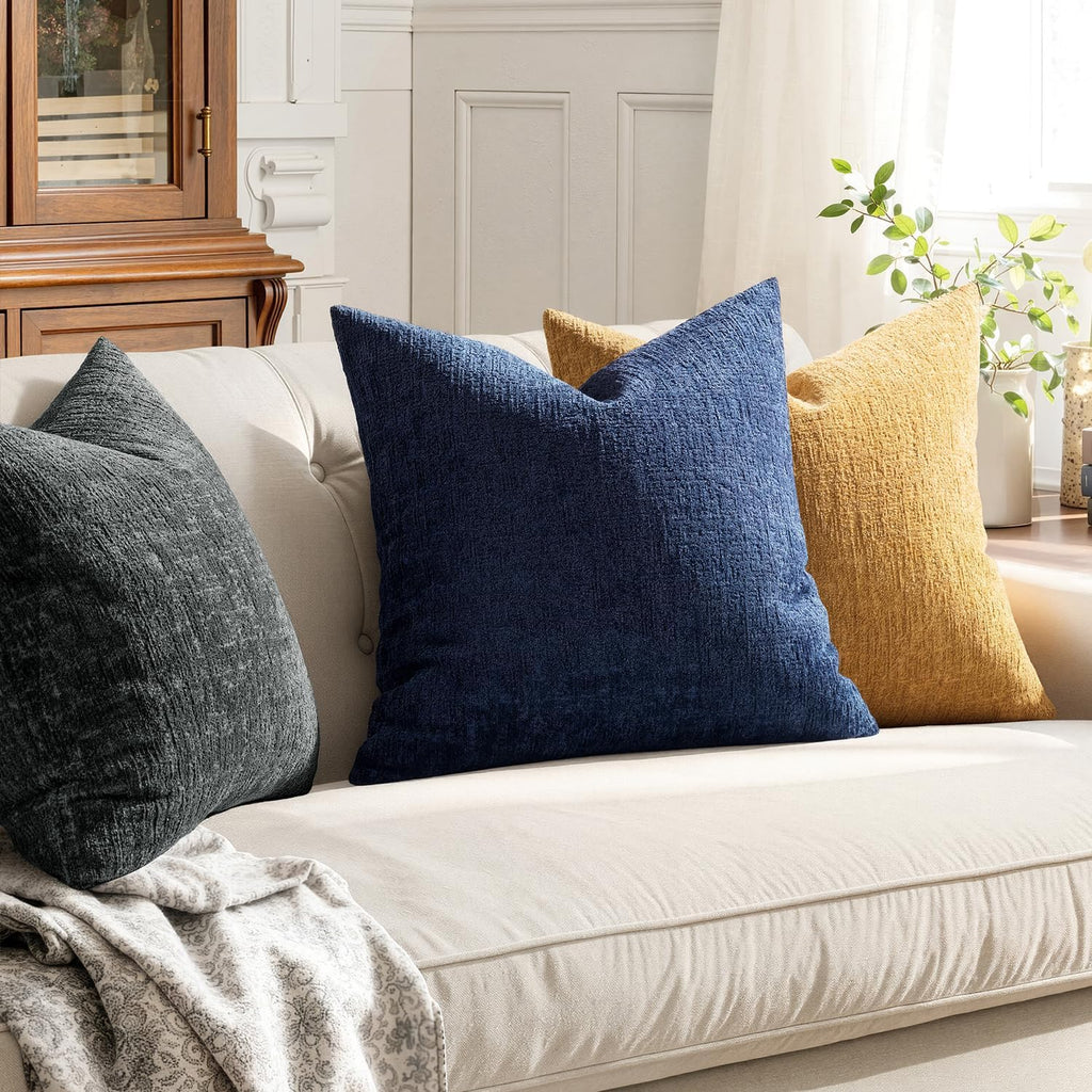 MIULEE Couch Pillow Covers Textured Chenille Home Decor 18x18 Navy Blue