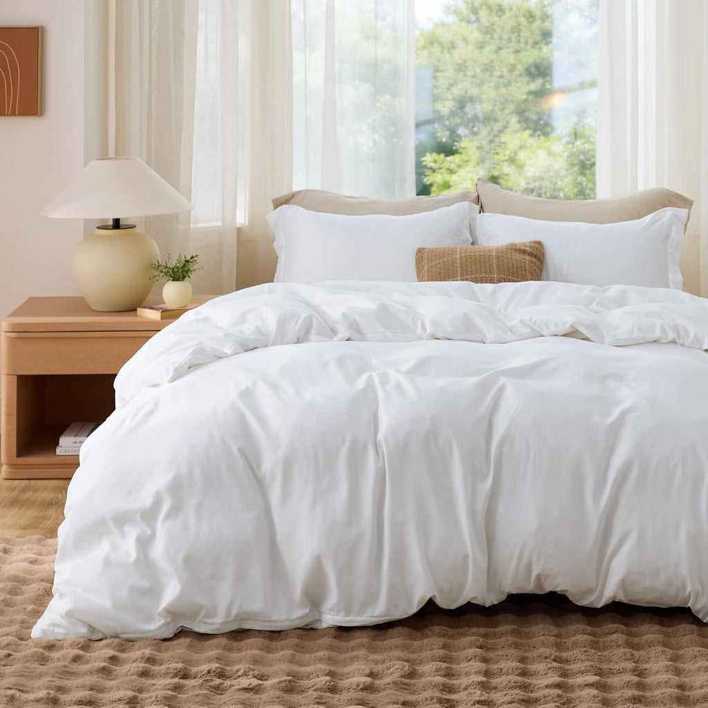 Bedsure Duvet Cover Full Size - Soft Double Brushed Bedding Set for Kids & Adults, Zipper Closure, 3 Pieces, Includes 1 Duvet Cover (80"x90") & 2 Pillow Shams, NO Comforter, White
