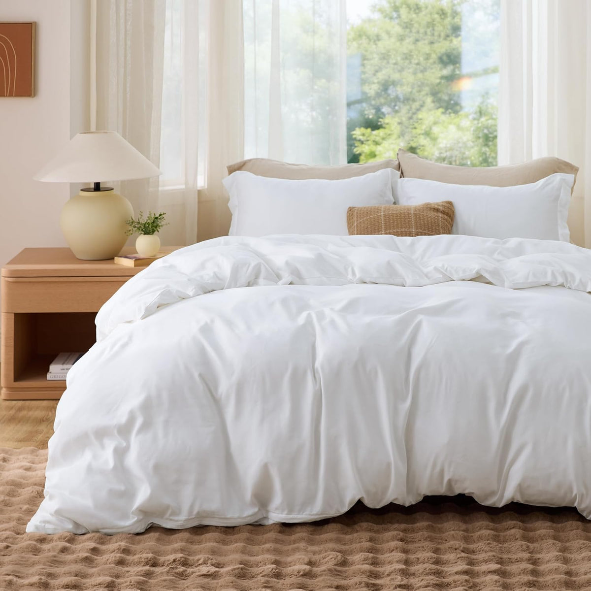 Bedsure Duvet Cover Full Size - Soft Double Brushed Bedding Set for Kids & Adults, Zipper Closure, 3 Pieces, Includes 1 Duvet Cover (80"x90") & 2 Pillow Shams, NO Comforter, White