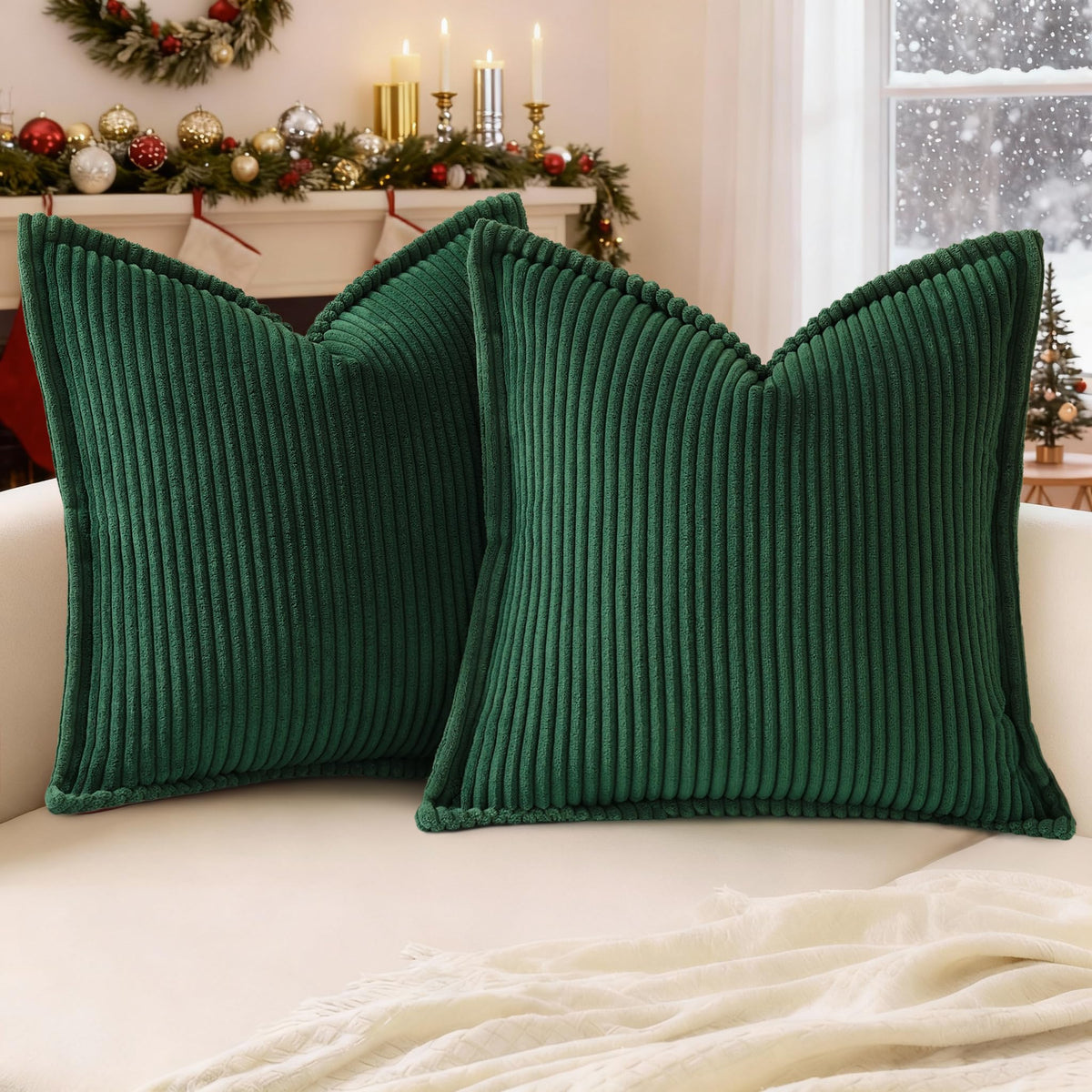 Mecatny Corduroy Fall Throw Pillow Covers 18x18 Set of 2 Olive Green