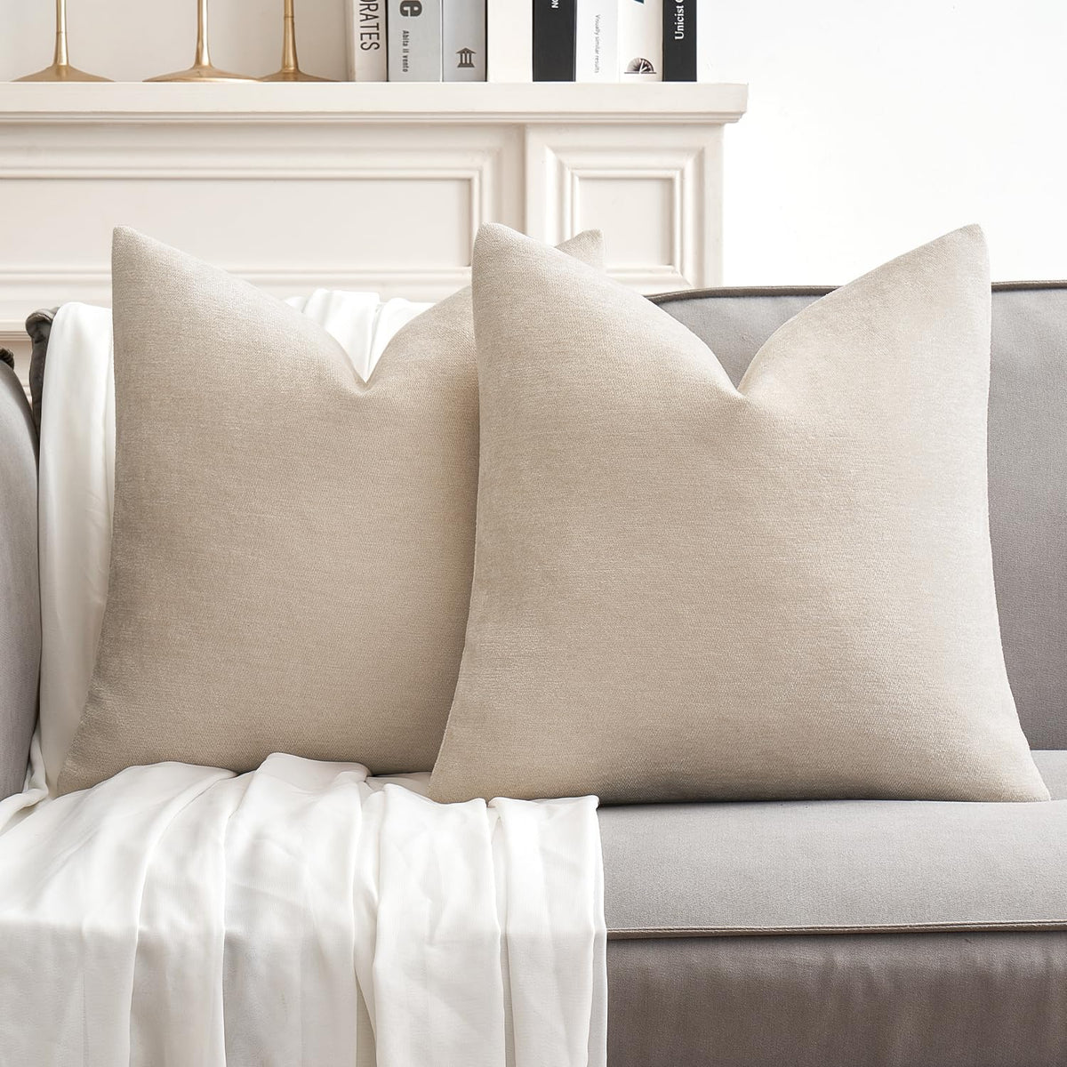 MIULEE Pack of 2 Beige Decorative Pillow Covers 18x18 Inch