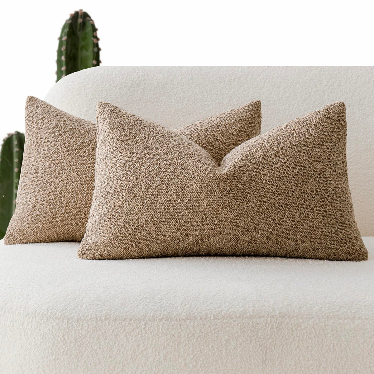 Foindtower Decorative Textured Boucle Throw Pillow Covers 18x18 Inch,Ivory