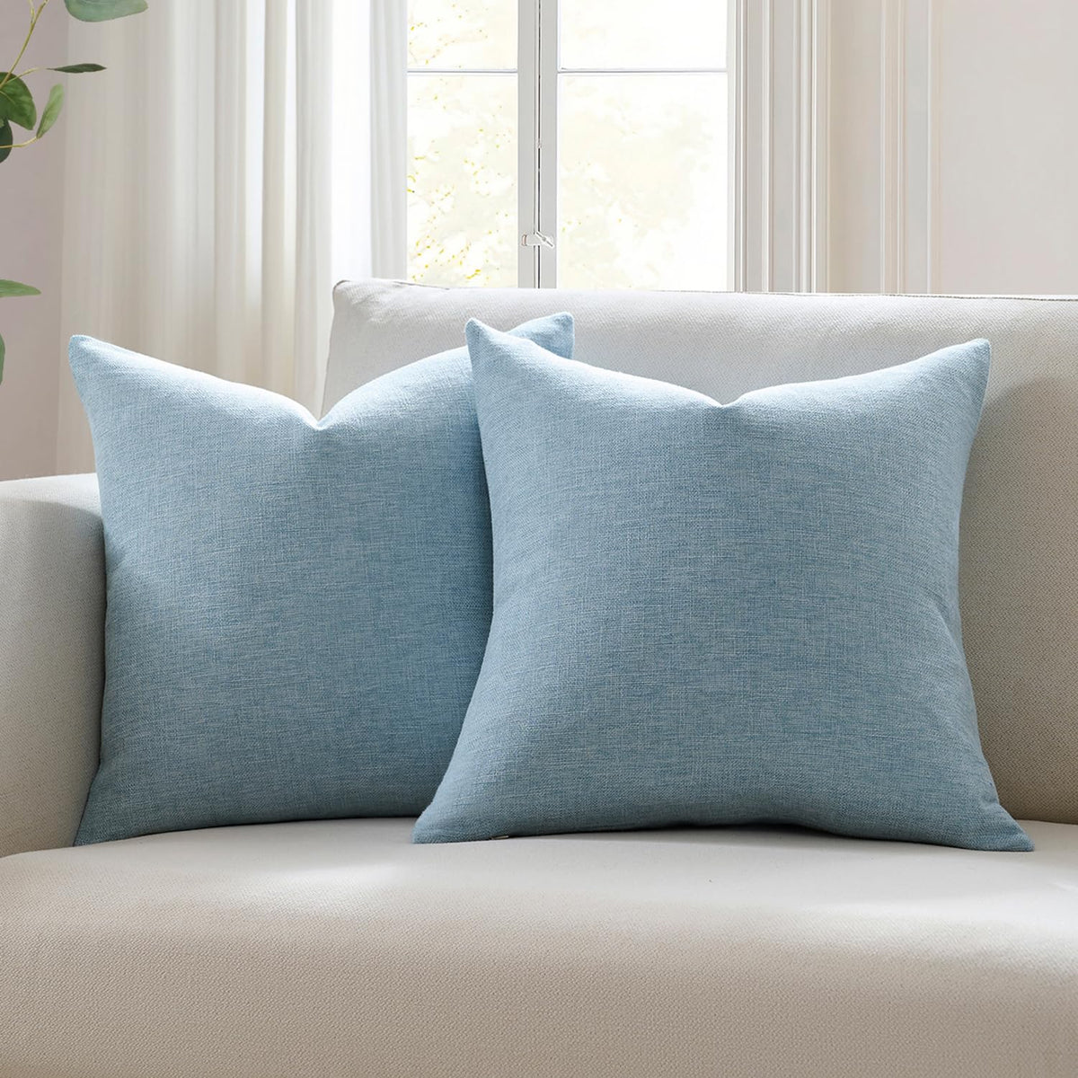 Meekio Linen Blend Throw Pillow Covers 18x18 Set of 2, Ivory