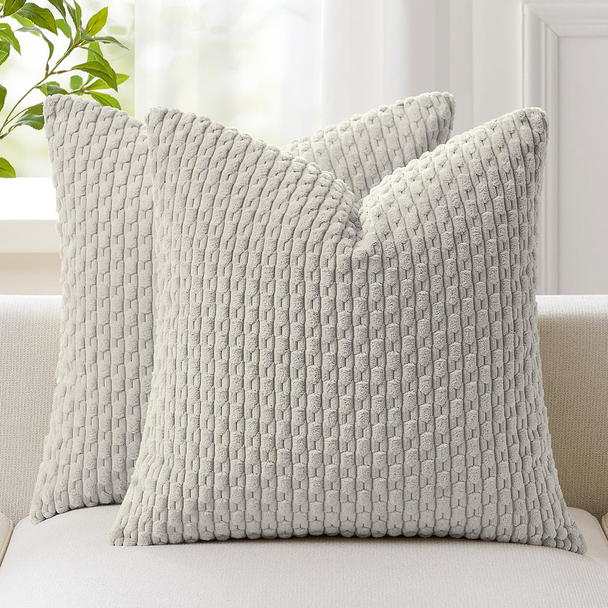Kevin Textile Soft Corduroy 18x18 Inch Pillow Covers 2 Pack, Burnt Brick