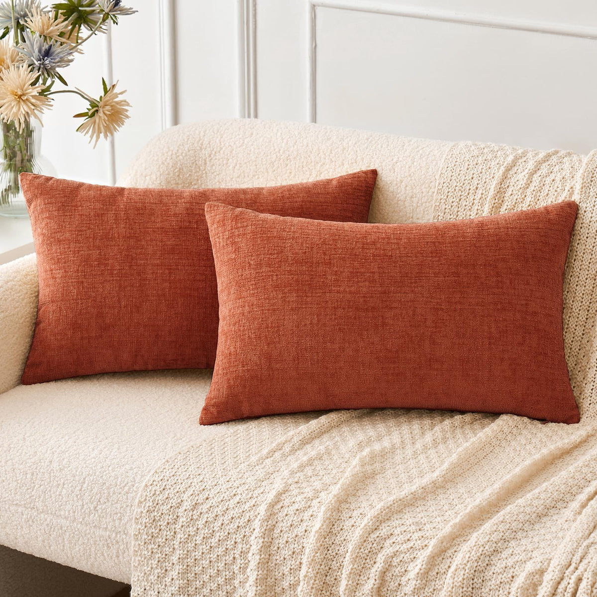 MIULEE Soft Chenille Throw Pillow Covers Teal 18x18 Inch Pack of 2