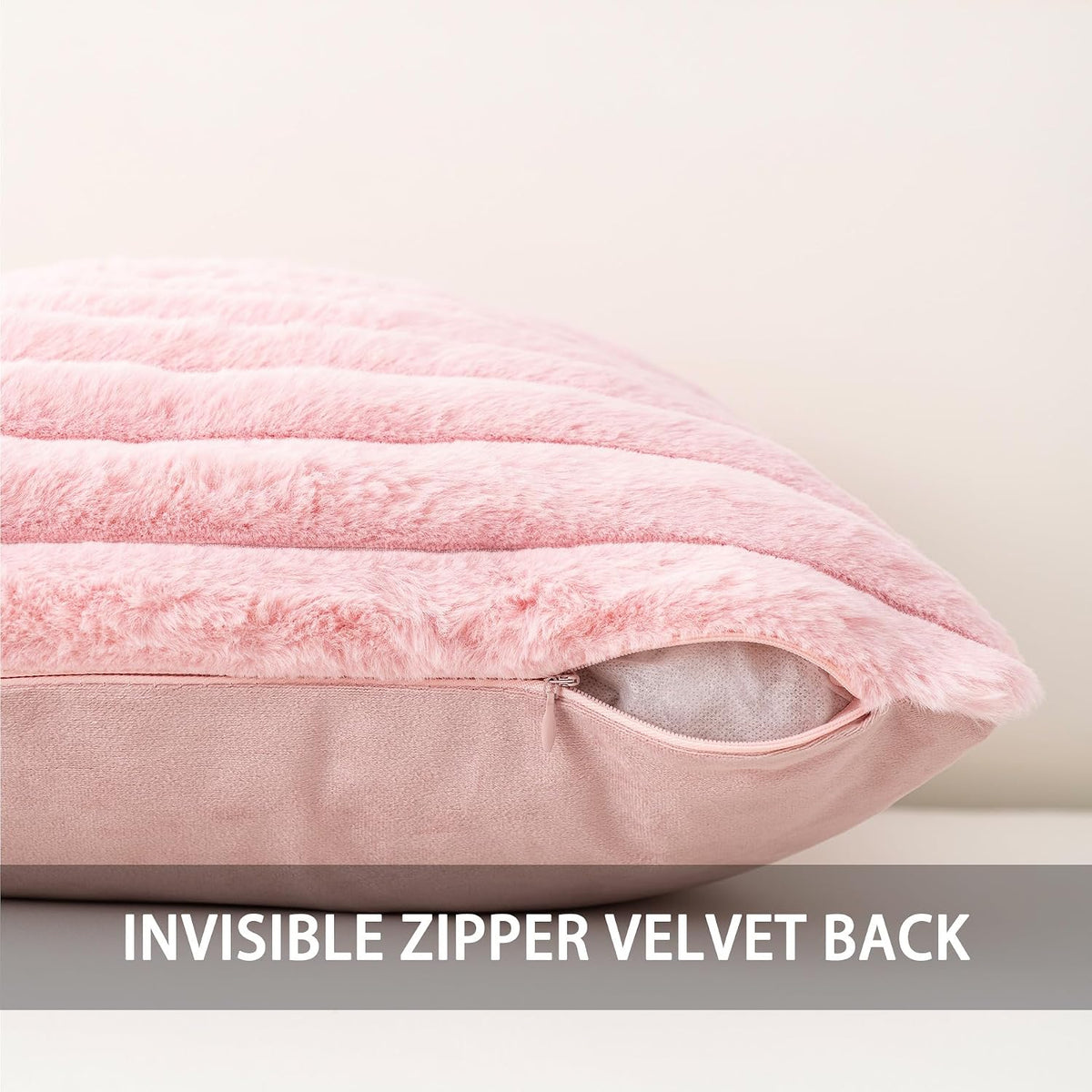 Aegero Pack of 2 Faux Fur Christmas Throw Pillow Covers 18x18 Inch, Pink