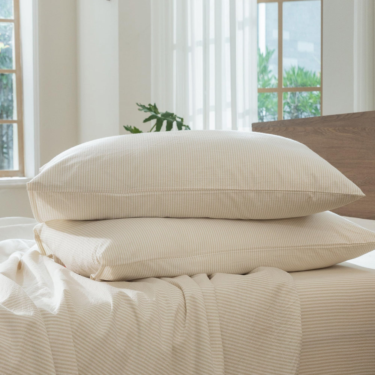 MOOMEE Pillowcase Set of 2 100% Washed Cotton Linen-Like Standard