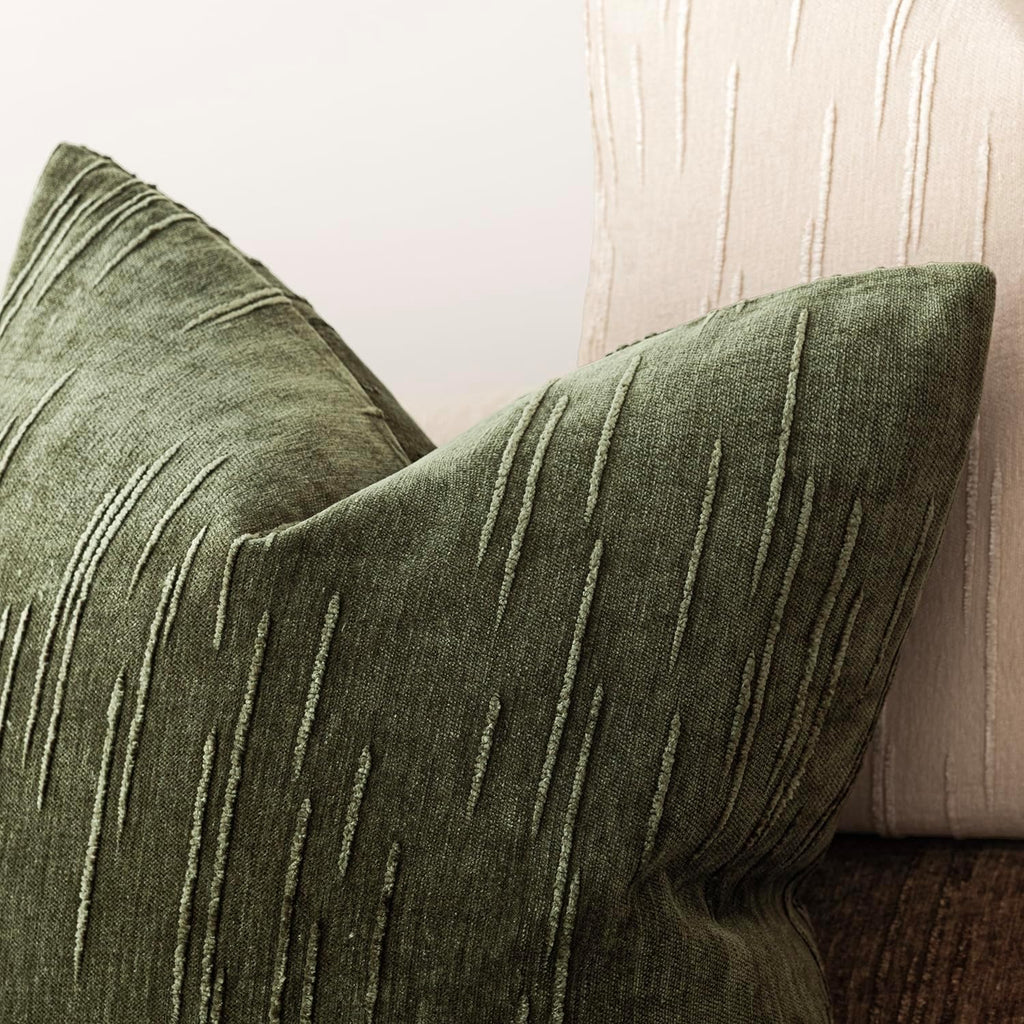 Foindtower Pack of 2 Slubby Textured Chenille Throw Decorative Pillow Covers Square Accent Solid Cushion Cover Soft Farmhouse Pillow Case for Couch Sofa Bedroom Living Room 20x20 Inch,Dark Olive Green