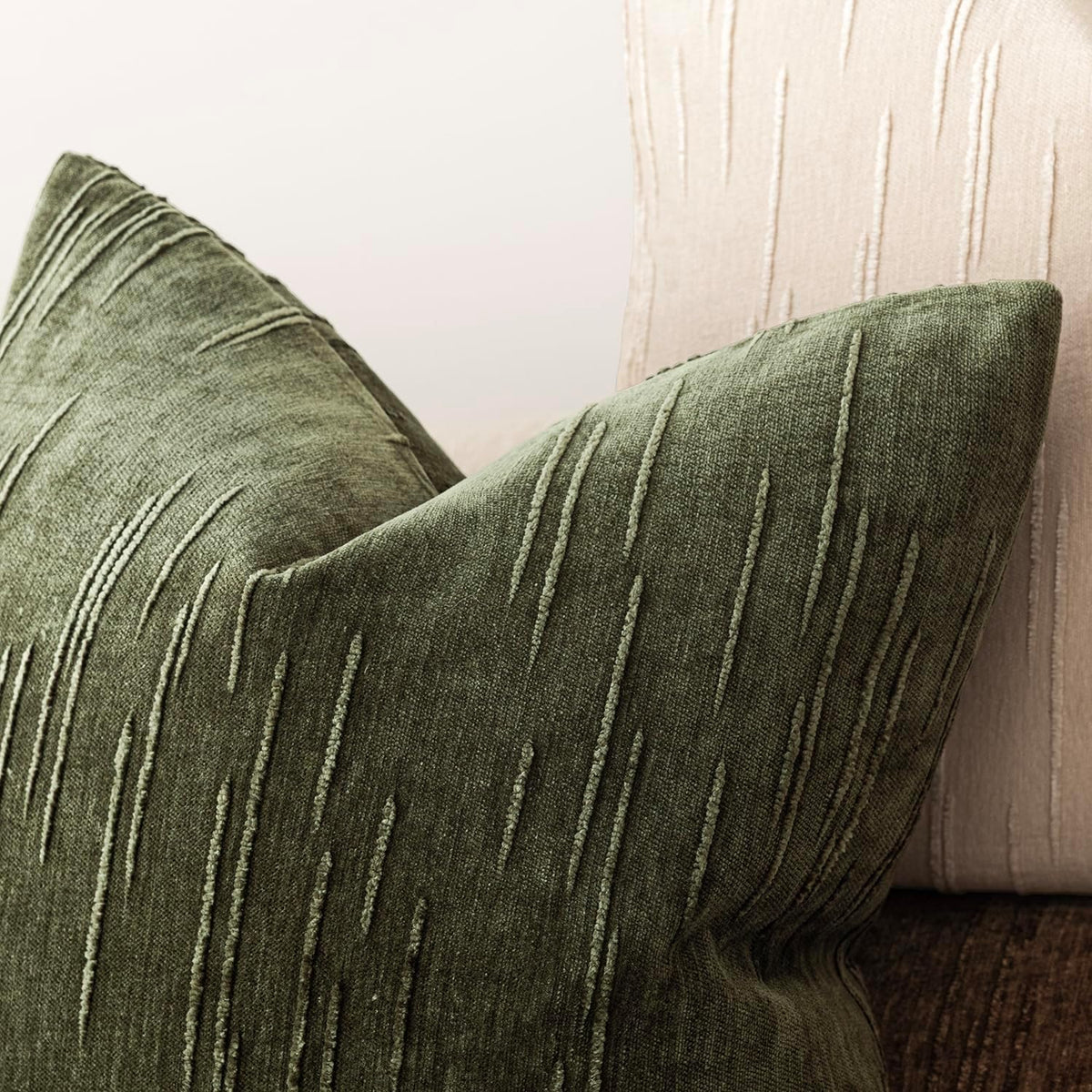 Foindtower Pack of 2 Slubby Textured Chenille Throw Decorative Pillow Covers Square Accent Solid Cushion Cover Soft Farmhouse Pillow Case for Couch Sofa Bedroom Living Room 20x20 Inch,Dark Olive Green
