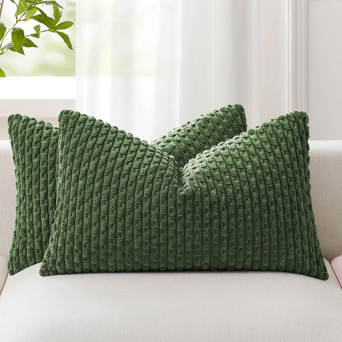 Kevin Textile Soft Corduroy 18x18 Inch Pillow Covers 2 Pack, Burnt Brick