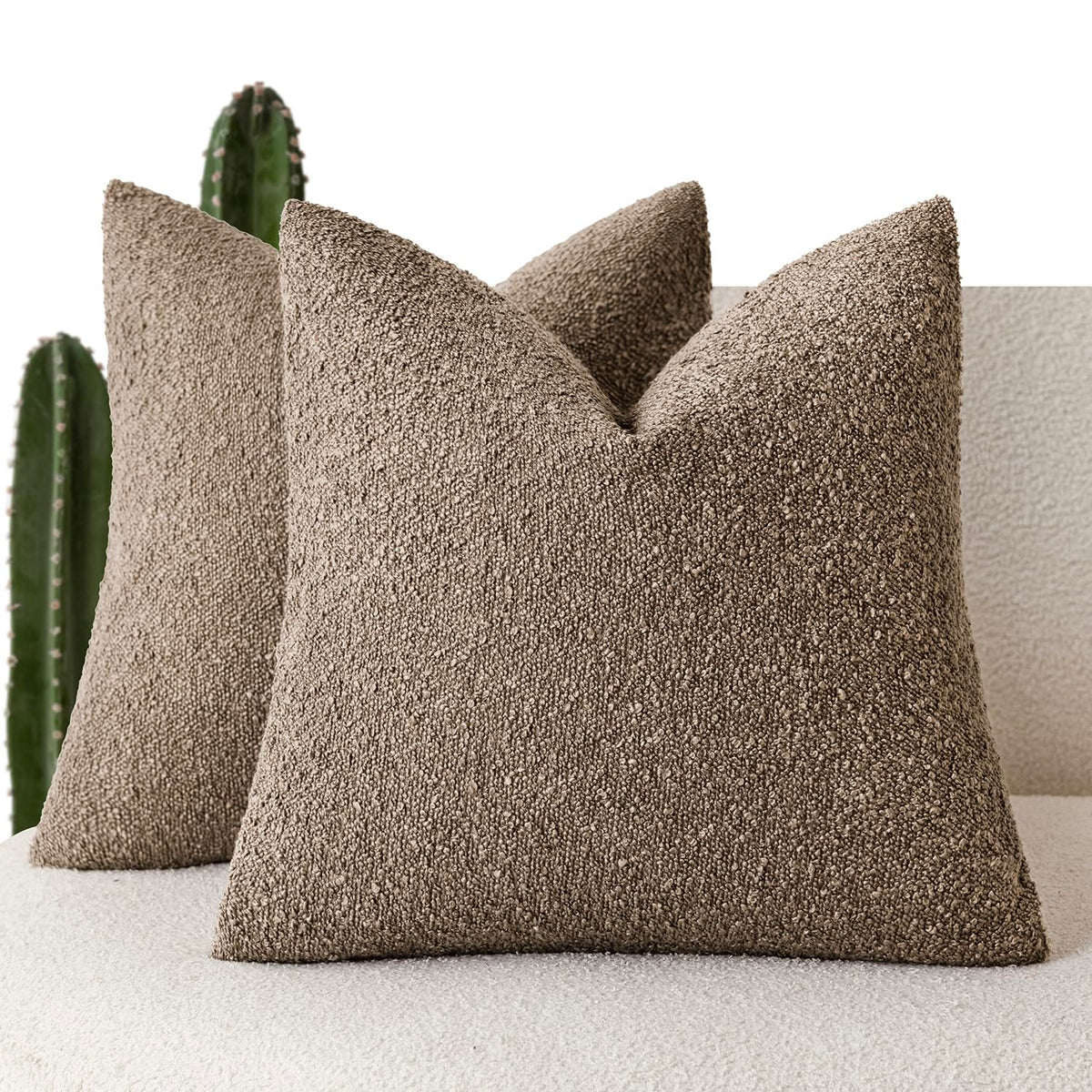 Foindtower Decorative Textured Boucle Throw Pillow Covers 18x18 Inch,Ivory