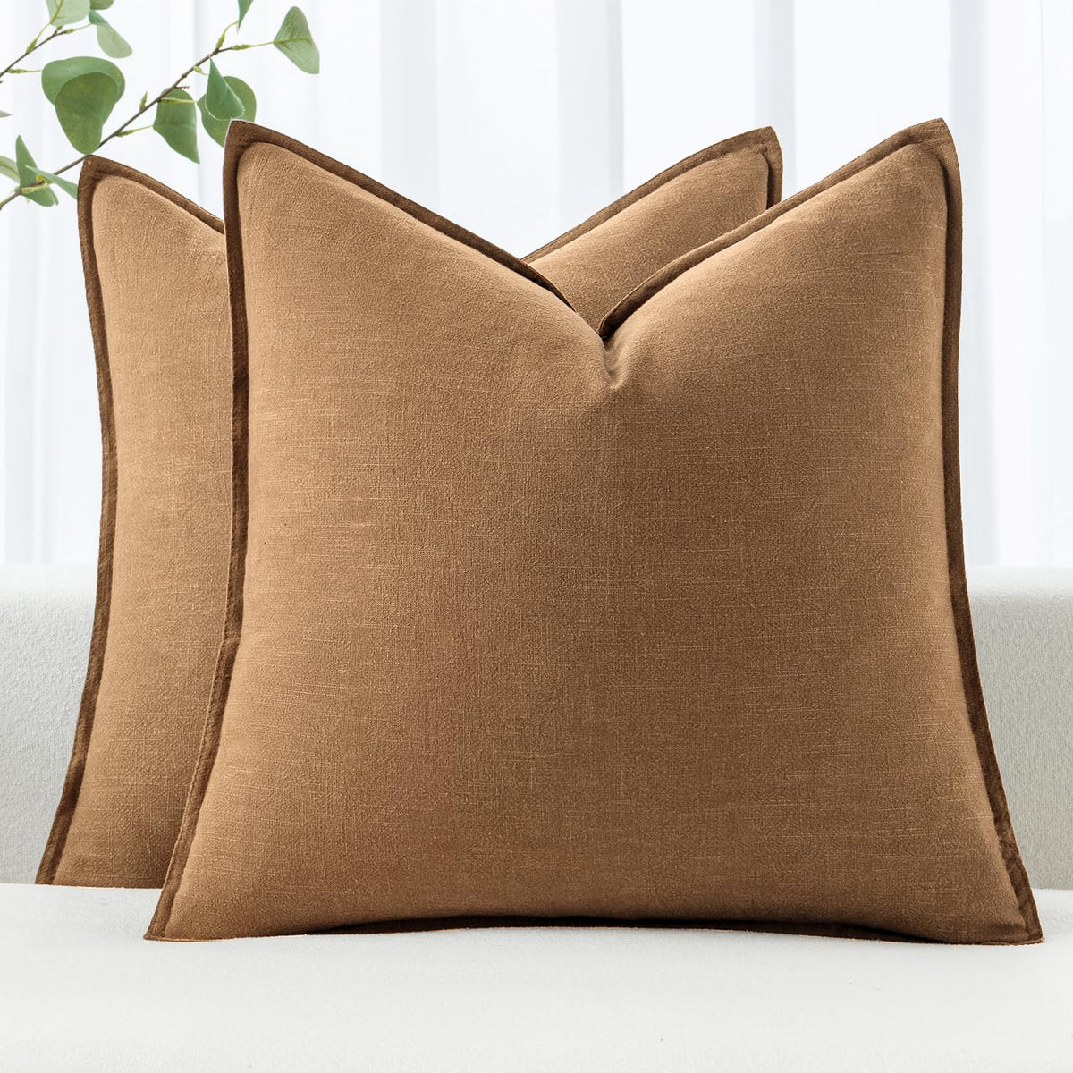 MIULEE Decorative Linen Pillow Covers 20x20 Inch Natural Beige