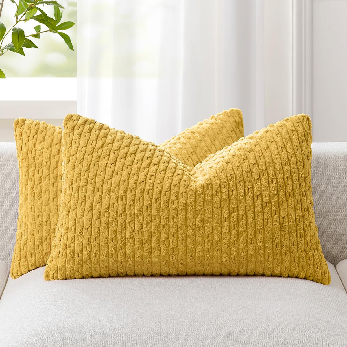 Kevin Textile Soft Corduroy 18x18 Inch Pillow Covers 2 Pack, Burnt Brick
