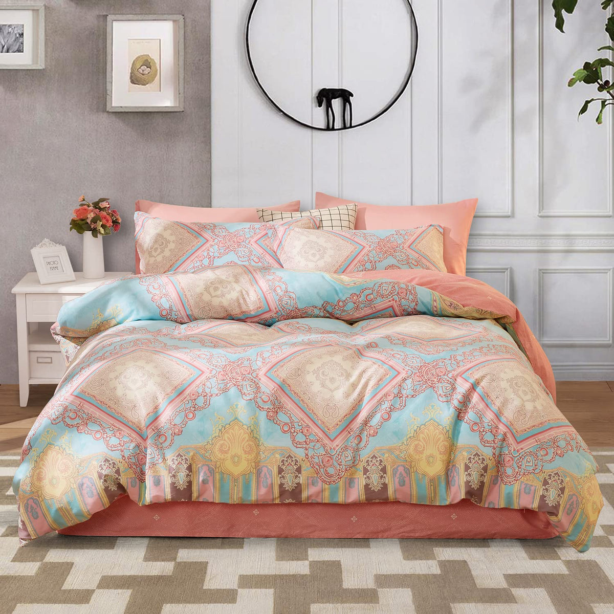 Duvet Cover Set King Size 100% Organic Cotton Pirate Black, SAPHREAS 3 Pcs Soft Bedding Comforter Cover with Zipper Closure & Corner Ties, Comforter Not Included