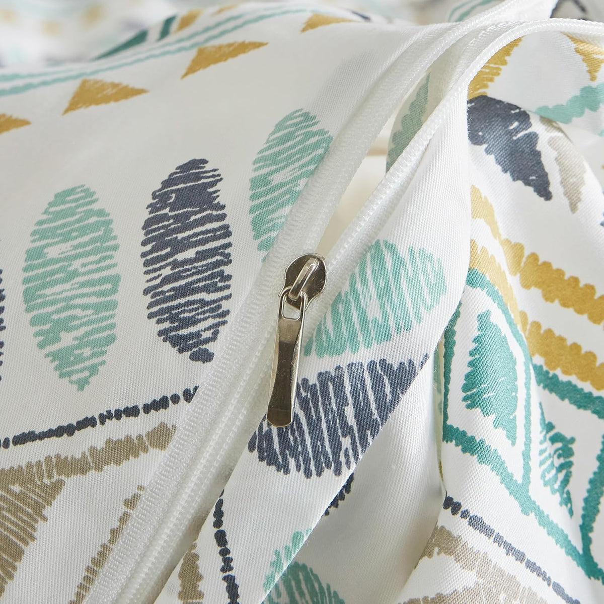 SUSYBAO Boho Aztec Duvet Cover King 100% Cotton 3 Pcs Set 1 Vintage Bohemian Geometric Duvet Cover with Zipper Ties 2 Pillowcases Tribal Yellow Green Triangle Print Bedding Set Soft