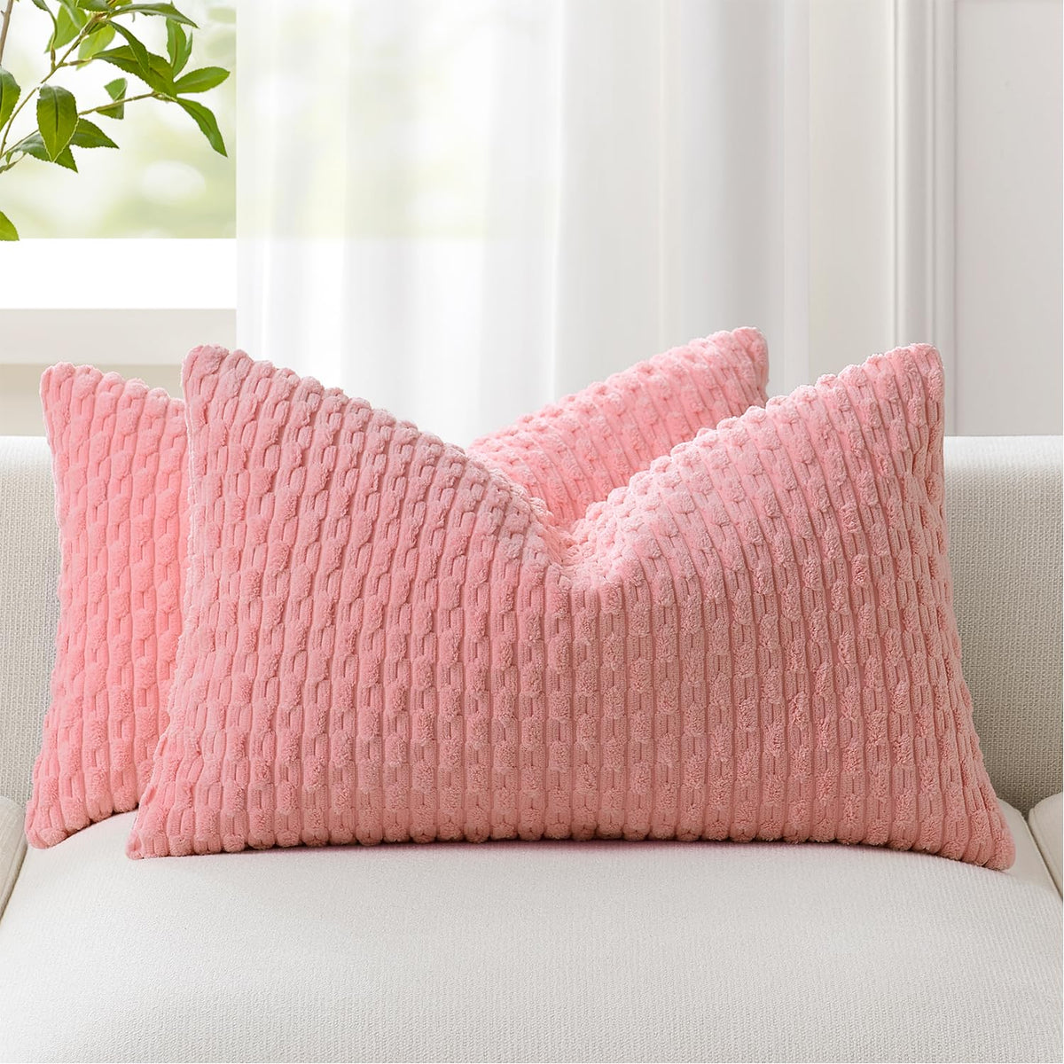 Kevin Textile Soft Corduroy 18x18 Inch Pillow Covers 2 Pack, Burnt Brick
