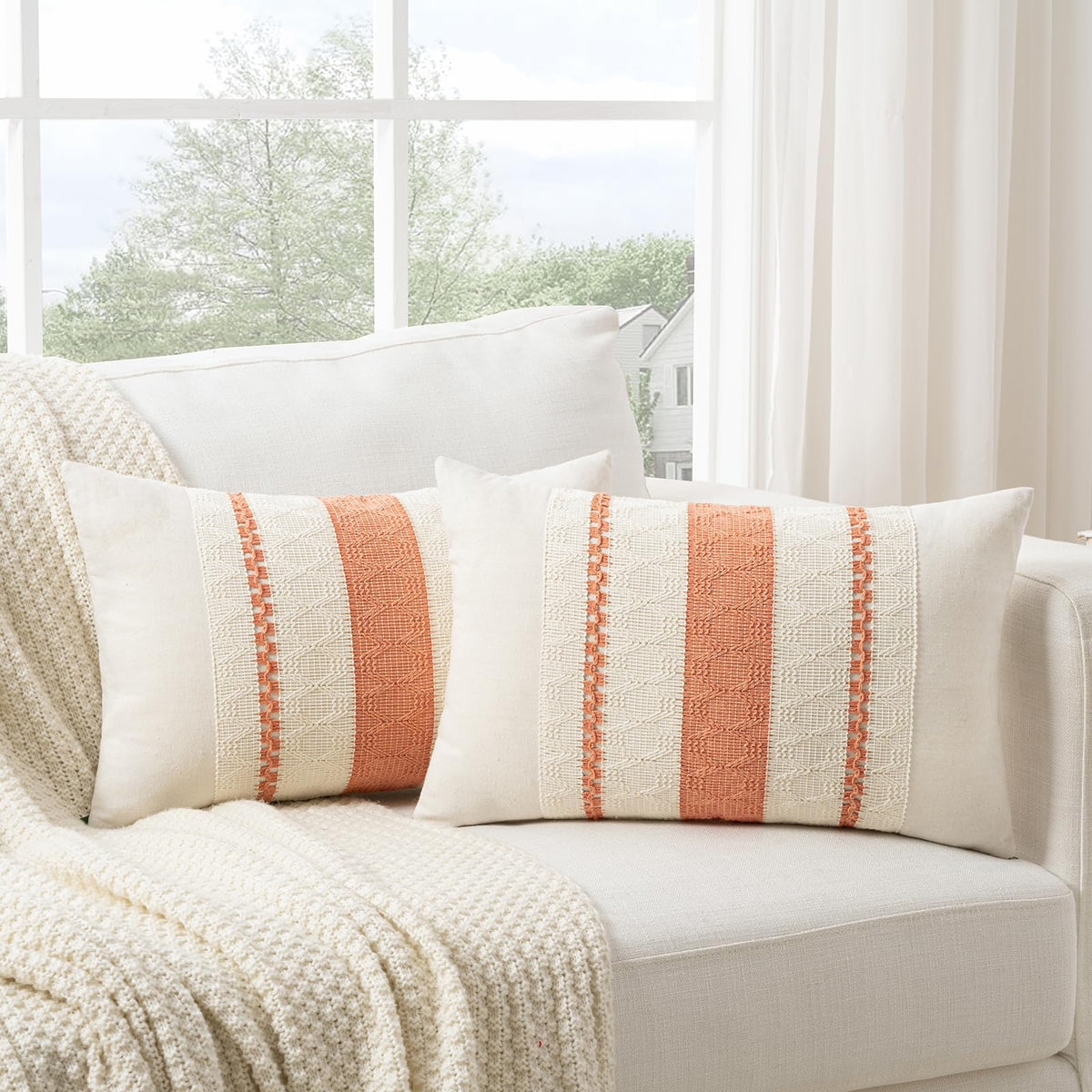 Fancy Homi Set of 2 Rust Boho Decorative Throw Pillow Covers 18x18 Inch for Couch Bed Sofa, Aesthetic Modern Organic Fall Room Decor, Soft Cotton Cute Terracotta Textured Farmhouse Cushion Case