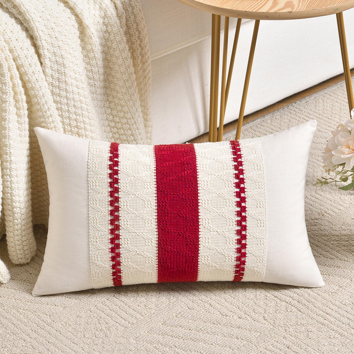 Fancy Homi Set of 1 Navy Blue Lumbar Decorative Throw Pillow Covers 12x20 Inch for Couch Bed Sofa Living Room, Soft Cotton blend Woven Textured Cushion Case