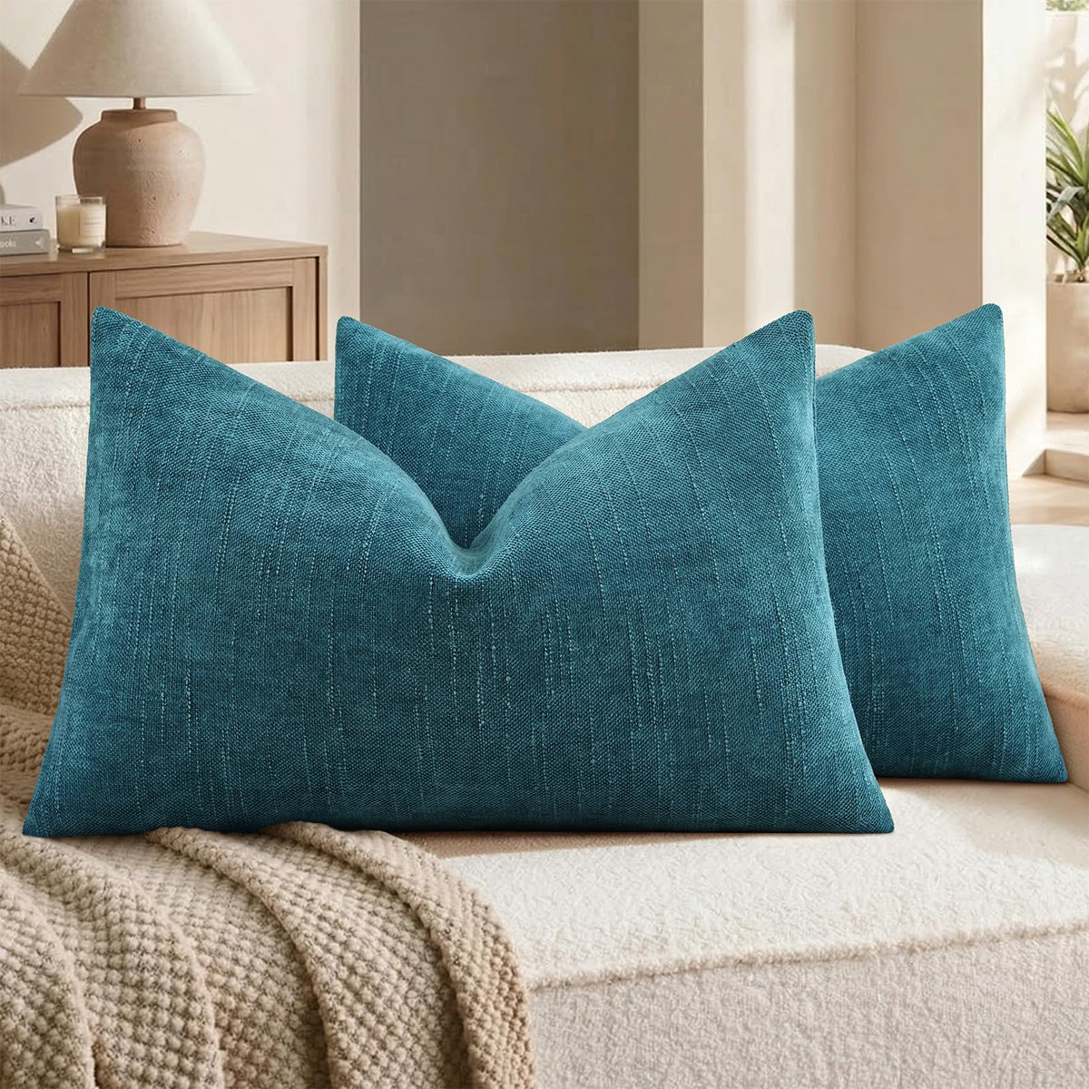 decorUhome Chenille Decorative Throw Pillow Covers 18x18 Set of 2, Brown