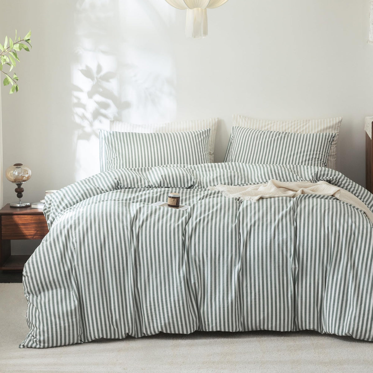 FOSSA Duvet Cover Set 100% Washed Cotton Linen Feel Queen