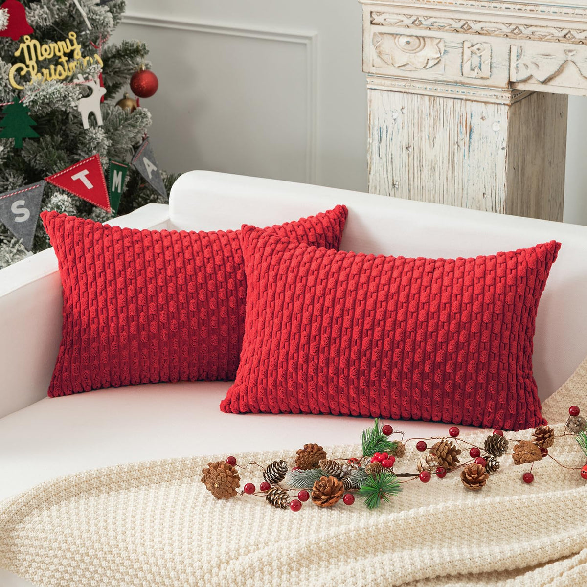 Kevin Textile Soft Corduroy 18x18 Inch Pillow Covers 2 Pack, Burnt Brick
