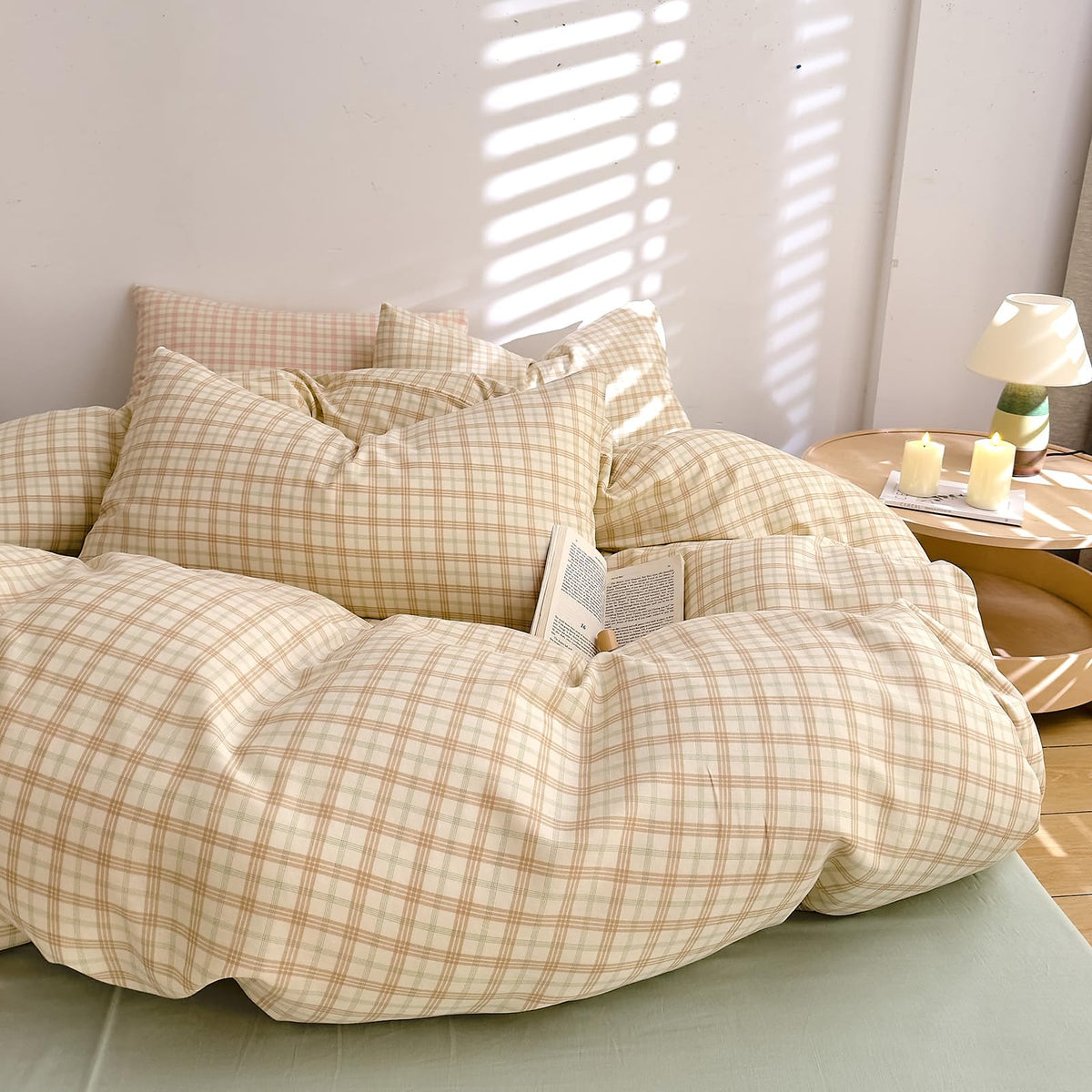 EAVD Retro Striped Duvet Cover Queen Soft 100% Washed Cotton Green Purple