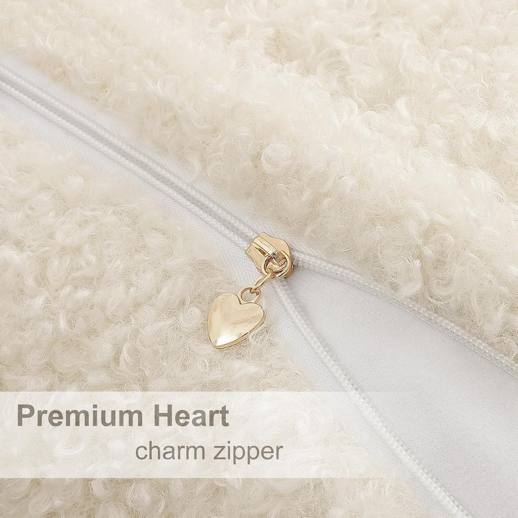 decorUhome Sherpa Throw Pillow Covers 18x18 Set of 2 Neutral Cream
