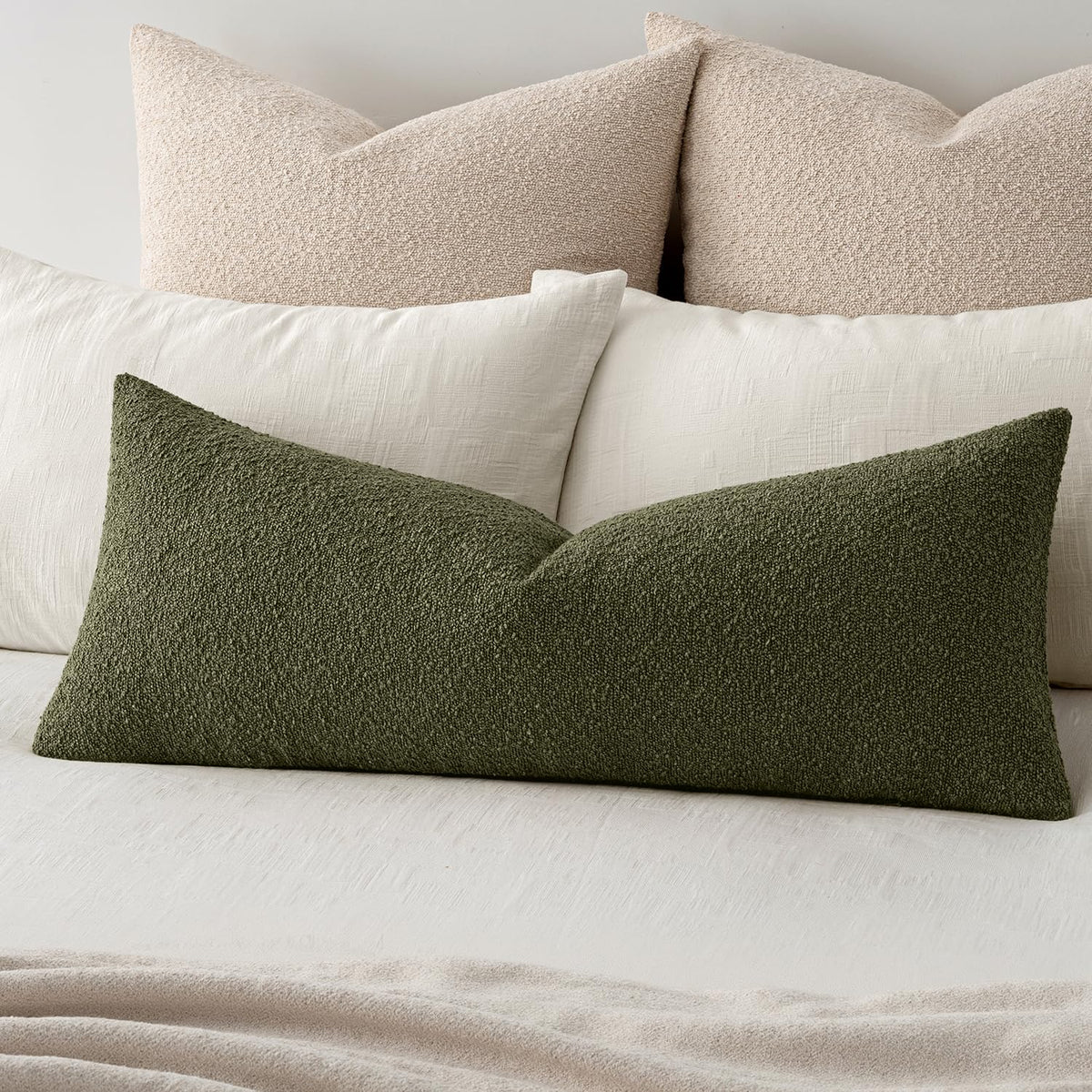 MIULEE Textured Boucle Lumbar Pillow Cover for Bed 12x20 Neutral
