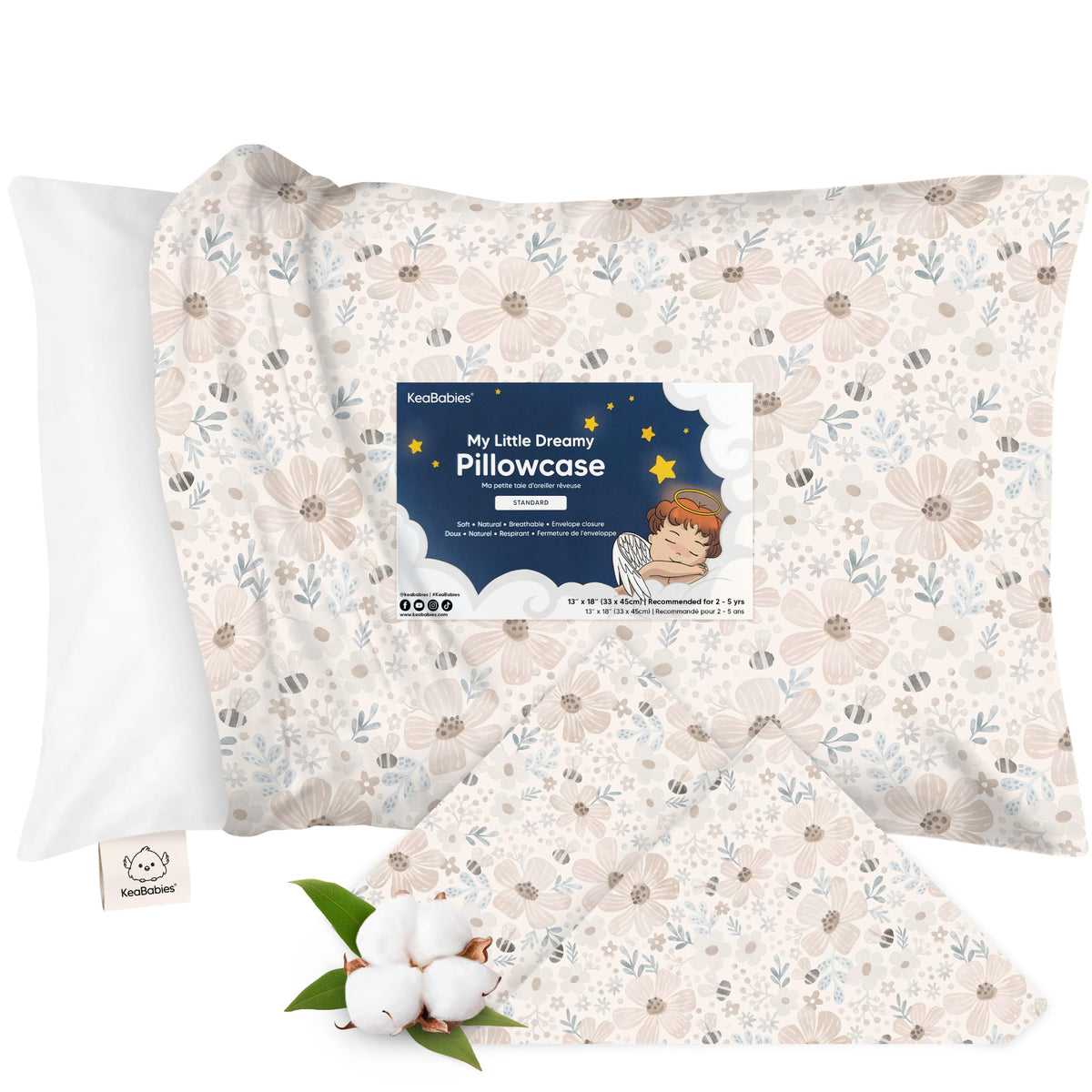 KeaBabies Toddler Pillowcase 13x18 Organic Cotton Cover, Soft White