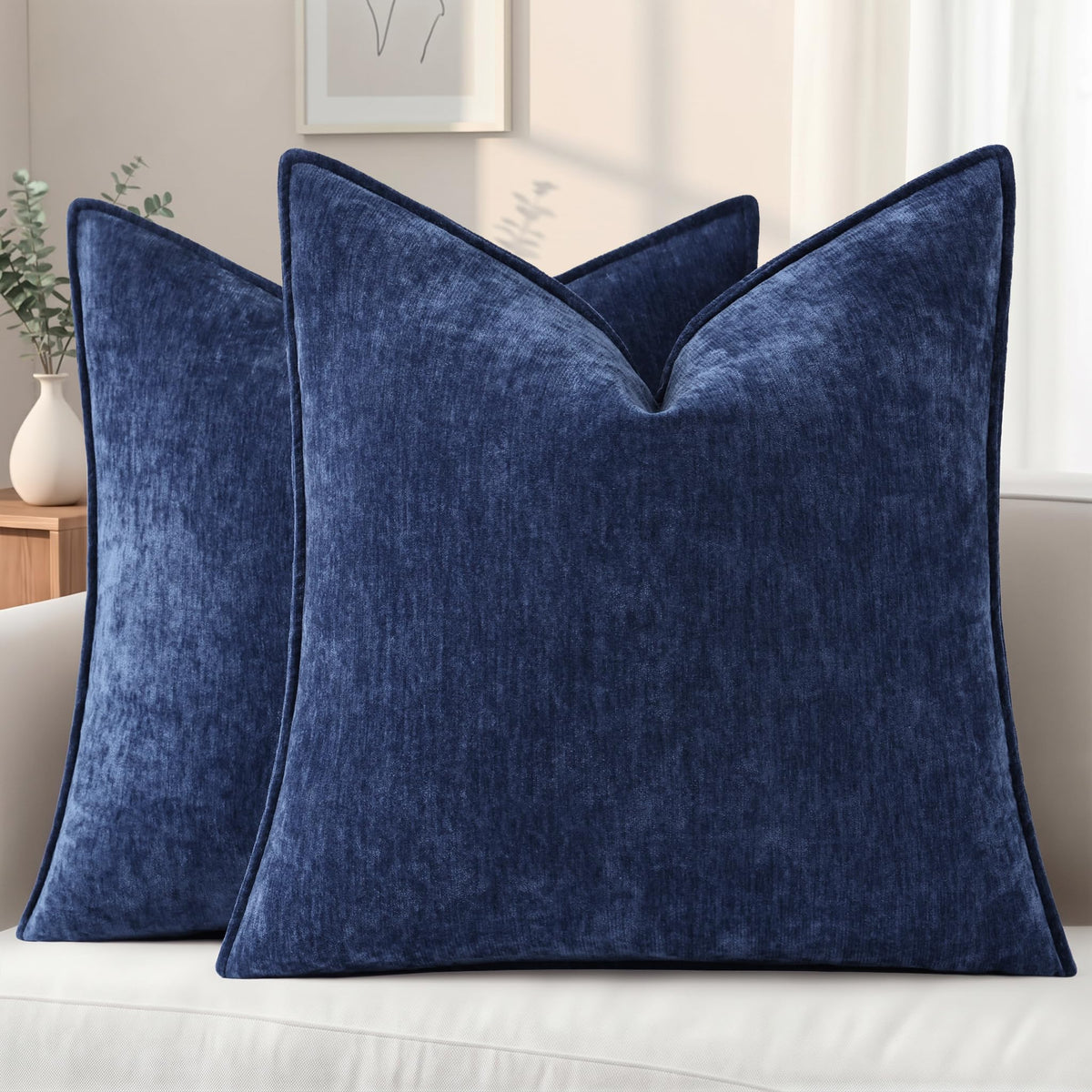 decorUhome Chenille Beige Velvet Throw Pillow Covers 20x20 Set of 2