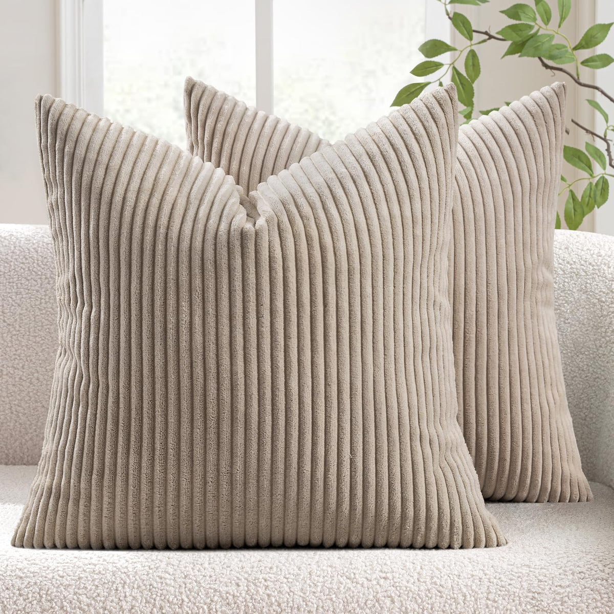 MIULEE Decorative Corduroy Throw Pillow Covers Set of 2 18x18 Dusty Blue