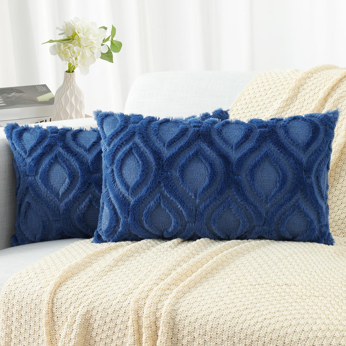 decorUhome Faux Fur Plush Soft Rust Throw Pillow Covers 18x18 Set of 2