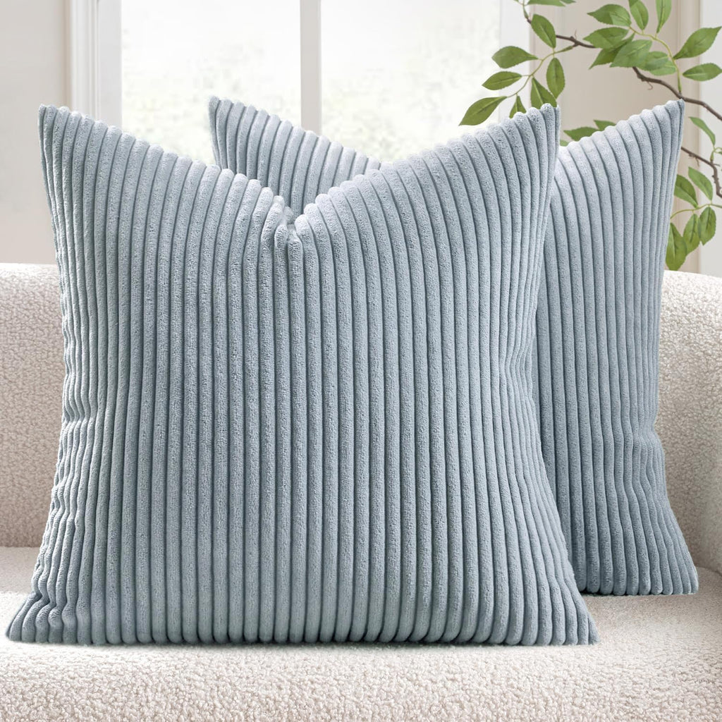MIULEE Decorative Corduroy Throw Pillow Covers Set of 2 18x18 Dusty Blue