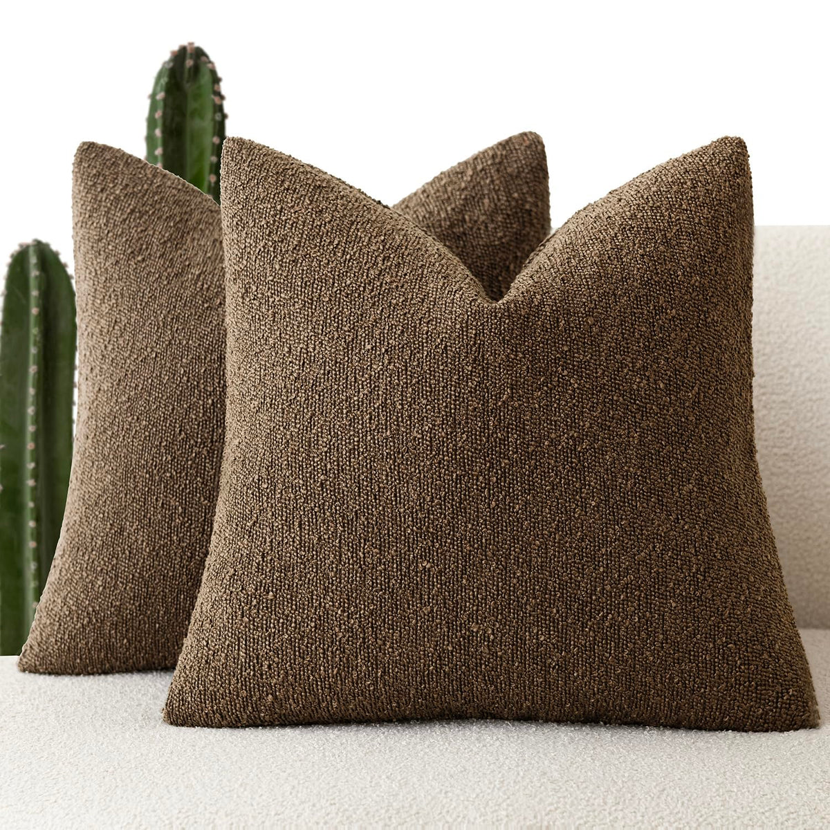 Foindtower Decorative Textured Boucle Throw Pillow Covers 18x18 Inch,Ivory