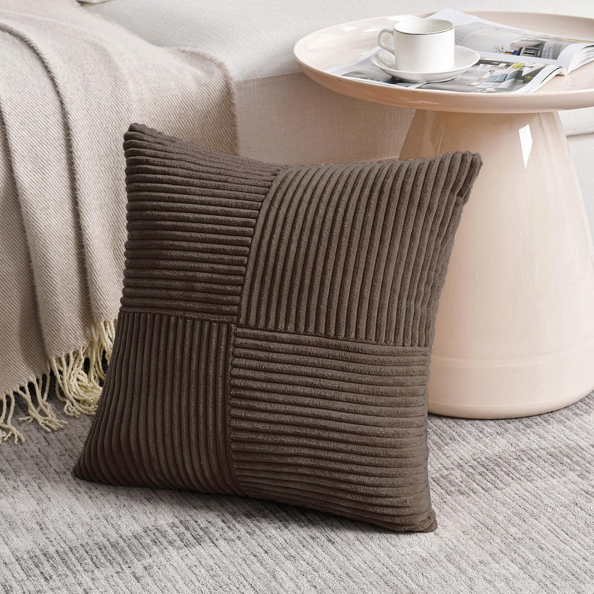 Fancy Homi Blush Pink Lumbar Decorative Throw Pillow Covers 12x20 Inch for Living Room Couch Bed, Rustic Farmhouse Boho Home Decor, Soft Striped Corduroy Rectangle Accent Cushion Case 30x50 cm
