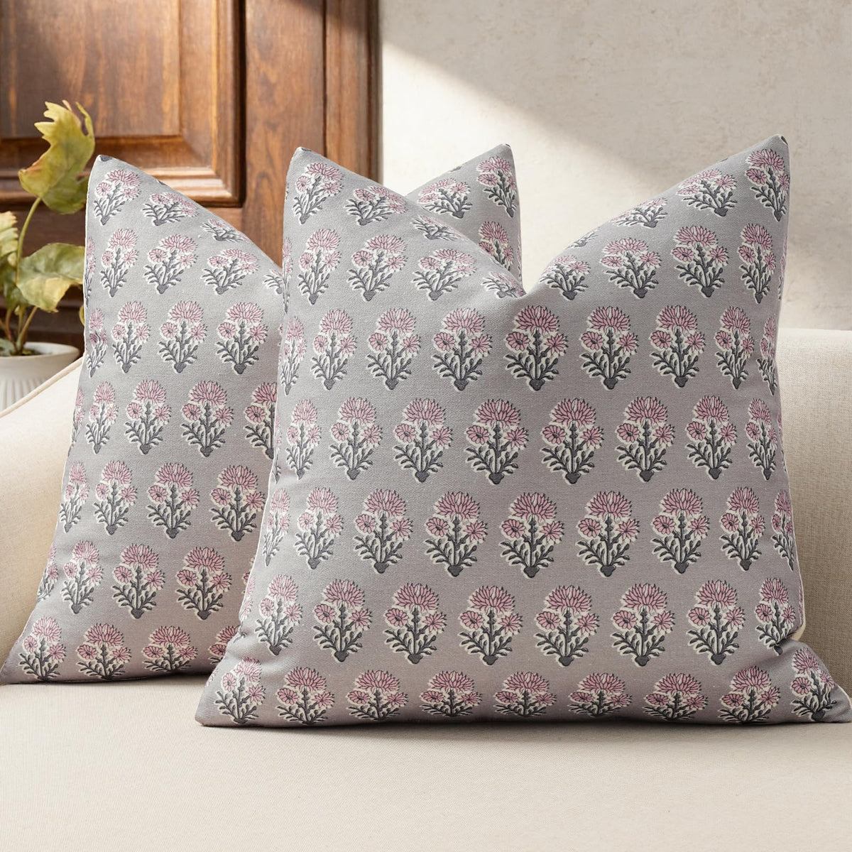 Farmhouse Floral Pillow Covers 18x18 Set of 2, Country Botanical Throw Pillow Cover for Sofa Couch Bed Living Room, Earthic Vintage Flower Cushion Covers Cottage Home Decor,Terracotta