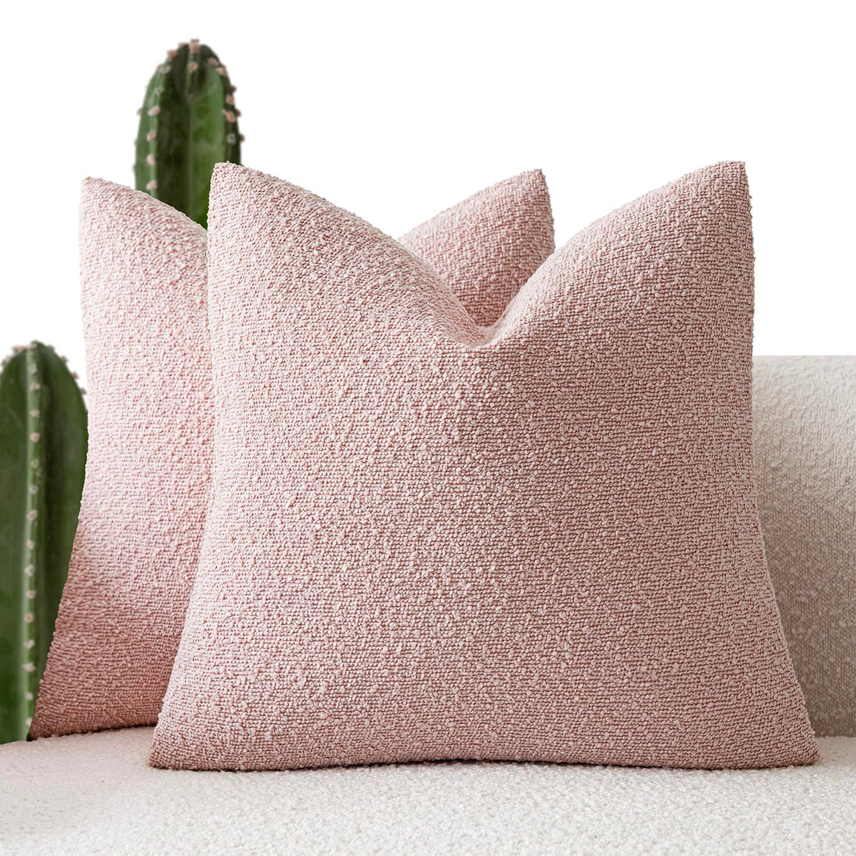 Foindtower Decorative Textured Boucle Throw Pillow Covers 18x18 Inch,Ivory