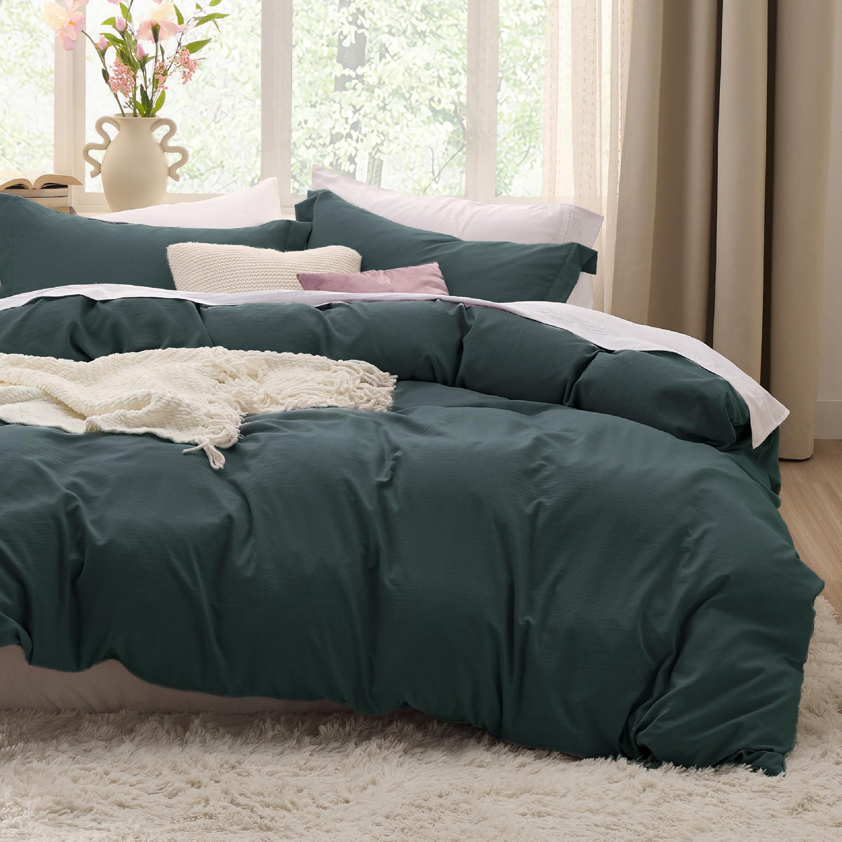 Bedsure Prewashed Duvet Cover King, Cotton-Like Soft Bedding Set, White